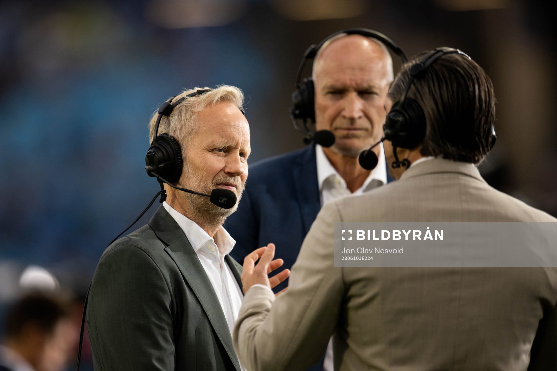 Øyvind Alsaker and Erik Thorstvedt, TV 2 reporters, ahead of the UEFA Champions League football match between Manchester City and Inter on June 10, 2023 in Istanbul.