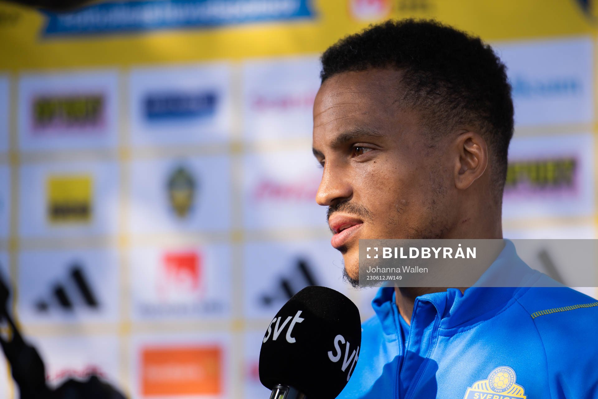 Martin Olsson of the Swedish national football team in the mixed zone after a training session on June 12, 2023 in Stockholm. 