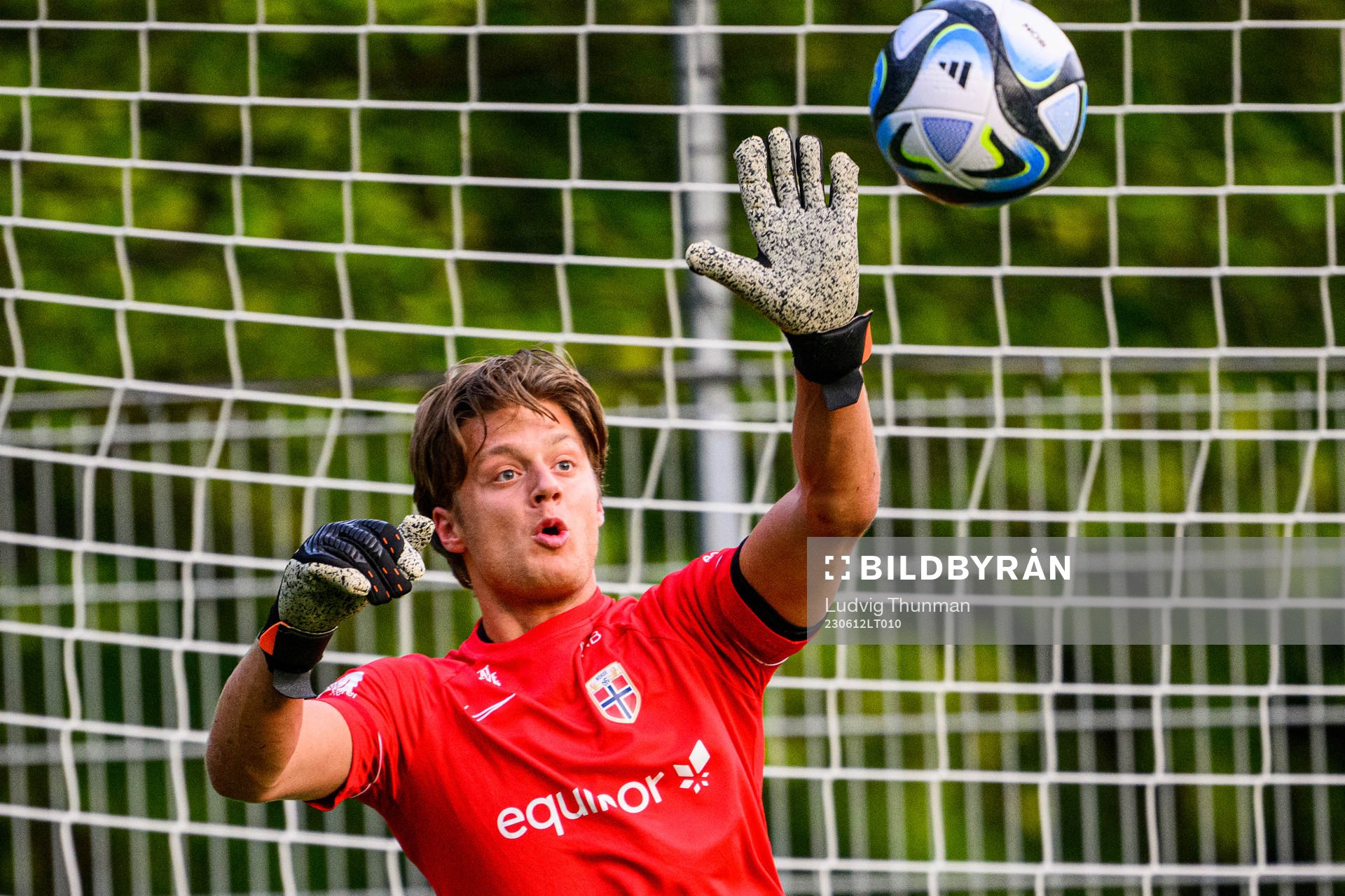 Goalkeeper Rasmus Sandberg of the Norwegian Under-21
