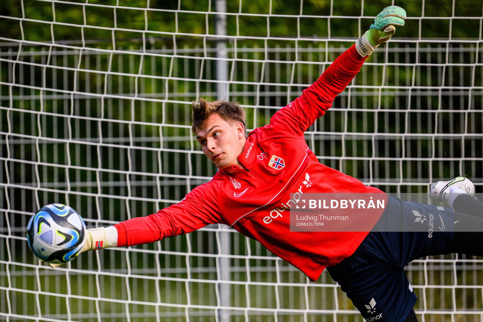 Goalkeeper Mads Hedenstad Christiansen of the Norwegian