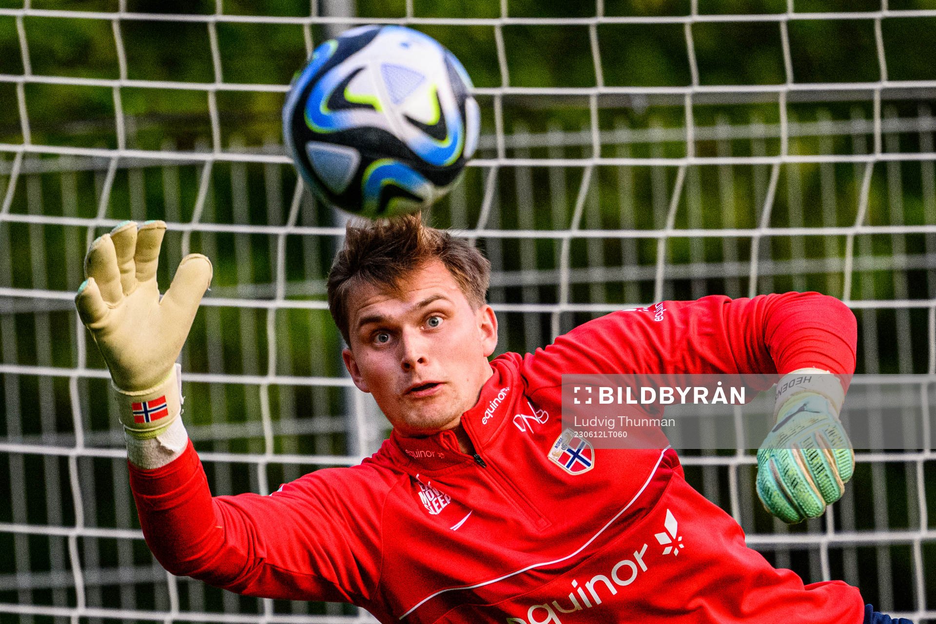 Goalkeeper Mads Hedenstad Christiansen of the Norwegian