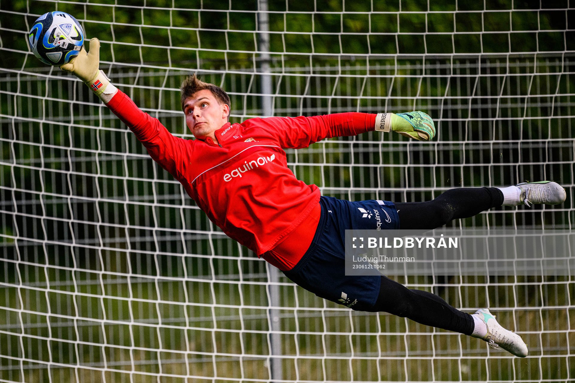 Goalkeeper Mads Hedenstad Christiansen of the Norwegian