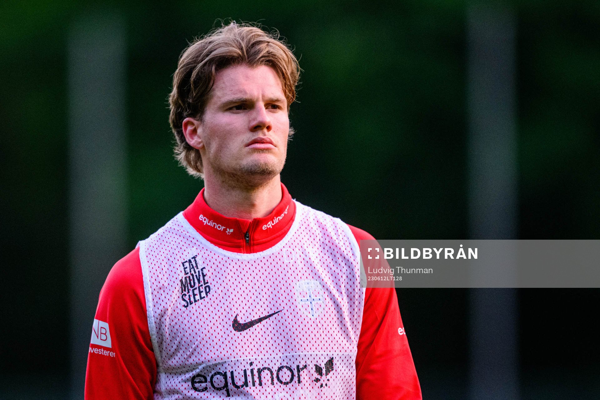 Leo Fuhr Hjelde of the Norwegian under-21 national football team at a training session on June 12, 2023 in Saalfelden am Steinernen Meer. 