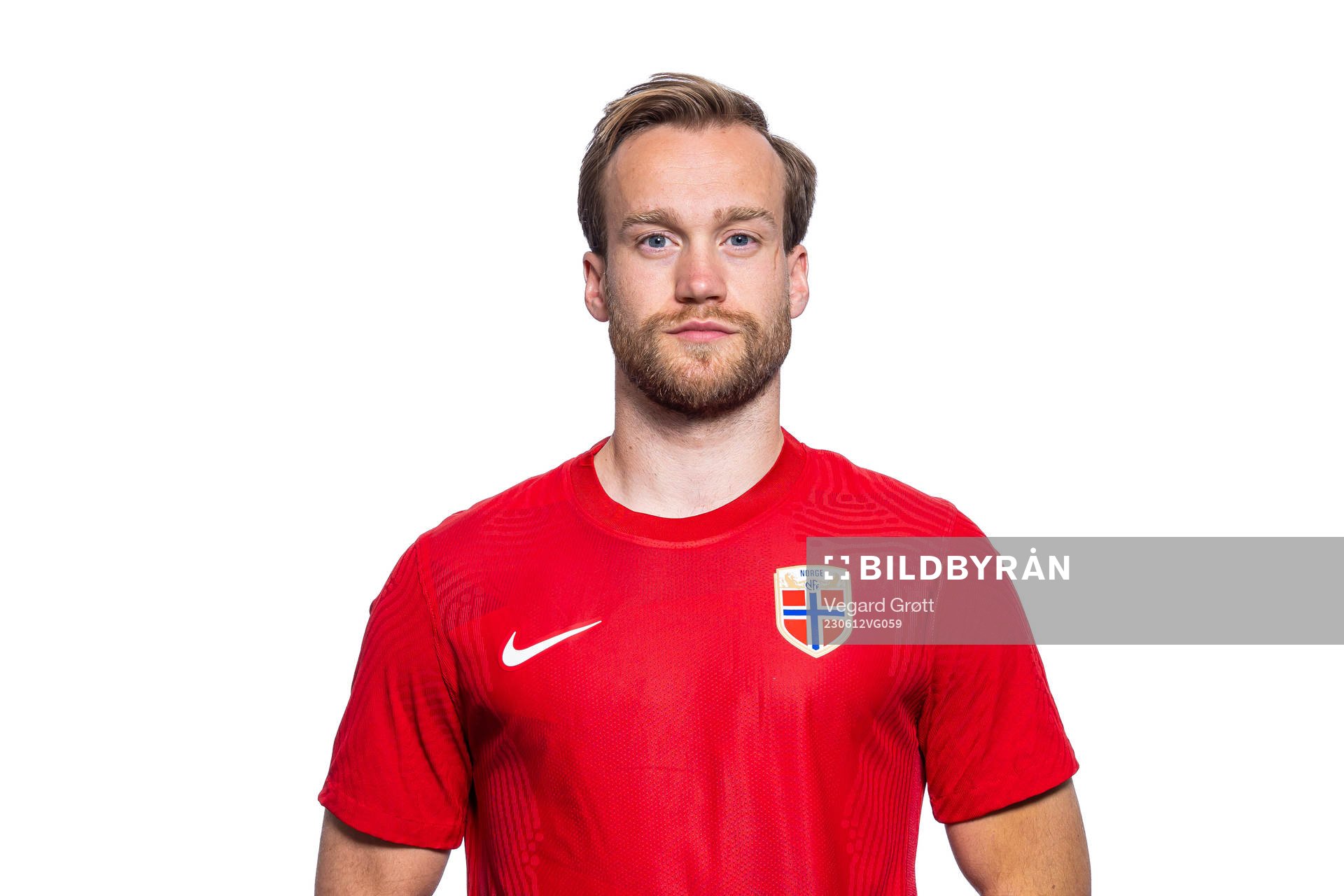 Bård Finne of the Norwegian national football team poses