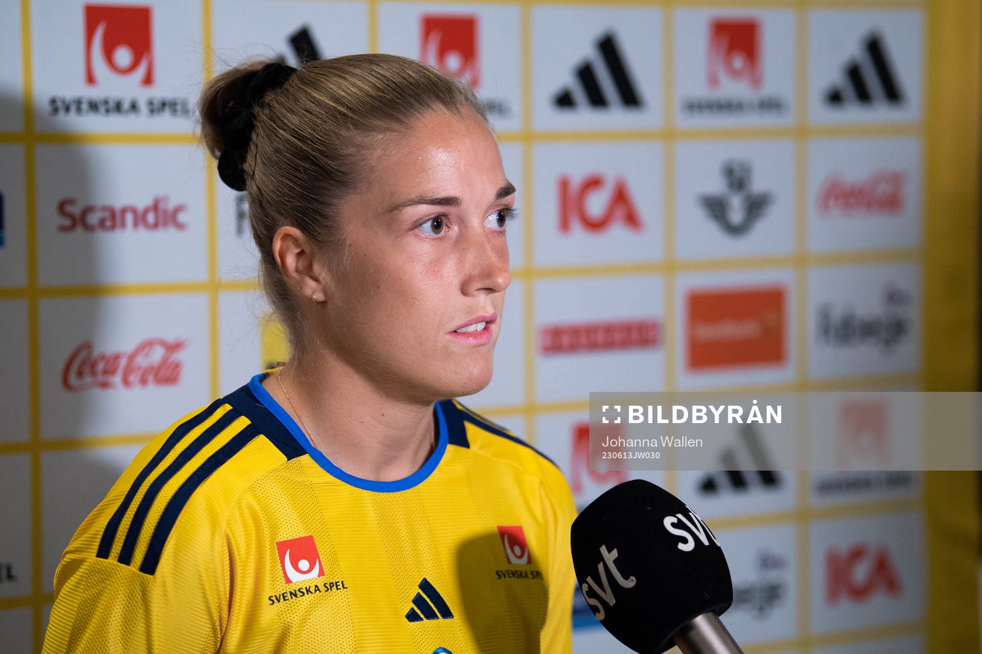 Filippa Angeldahl of the Swedish women's national football team during a press conference on June 13, 2023 in Stockholm.