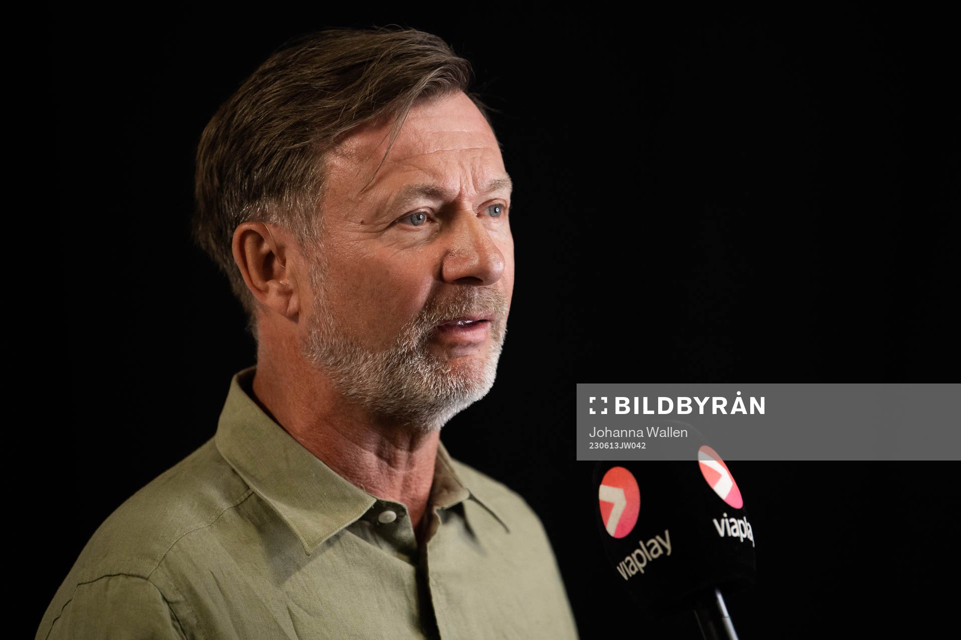 Peter Gerhardsson, head coach of the Swedish women's national football team during a press conference on June 13, 2023 in Stockholm.