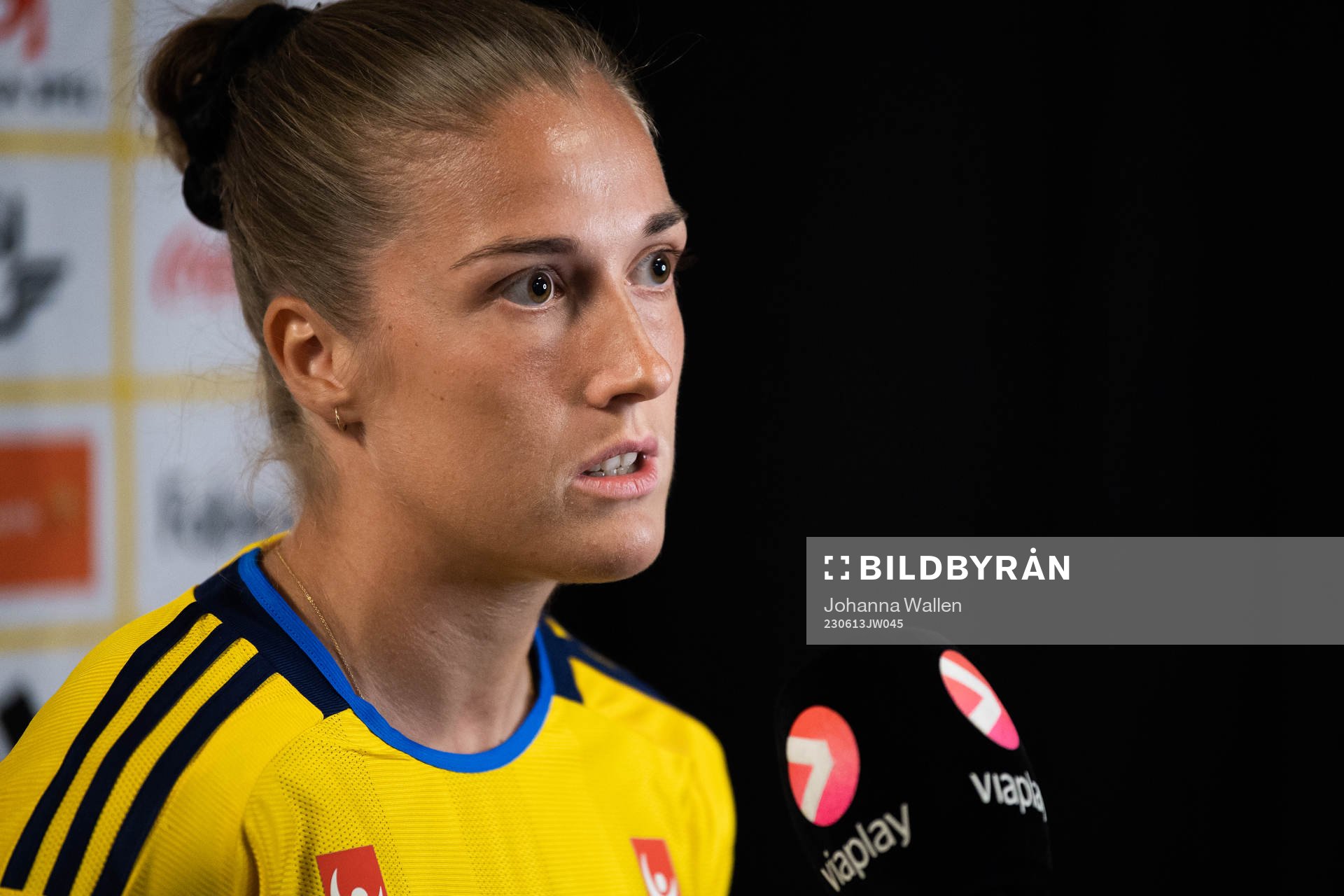 Filippa Angeldahl of the Swedish women's national football team during a press conference on June 13, 2023 in Stockholm.