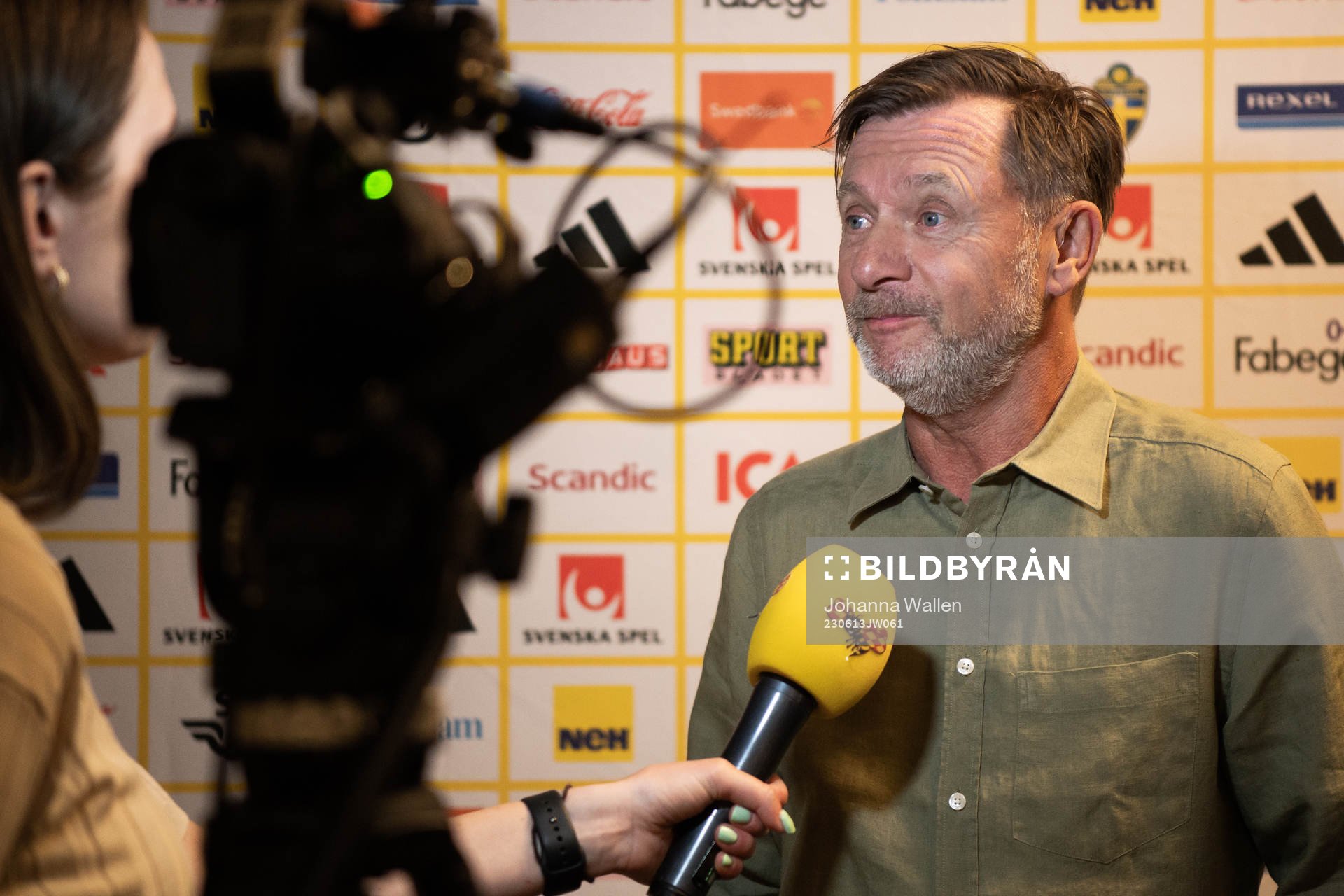 Peter Gerhardsson, head coach of the Swedish women's national football team during a press conference on June 13, 2023 in Stockholm.