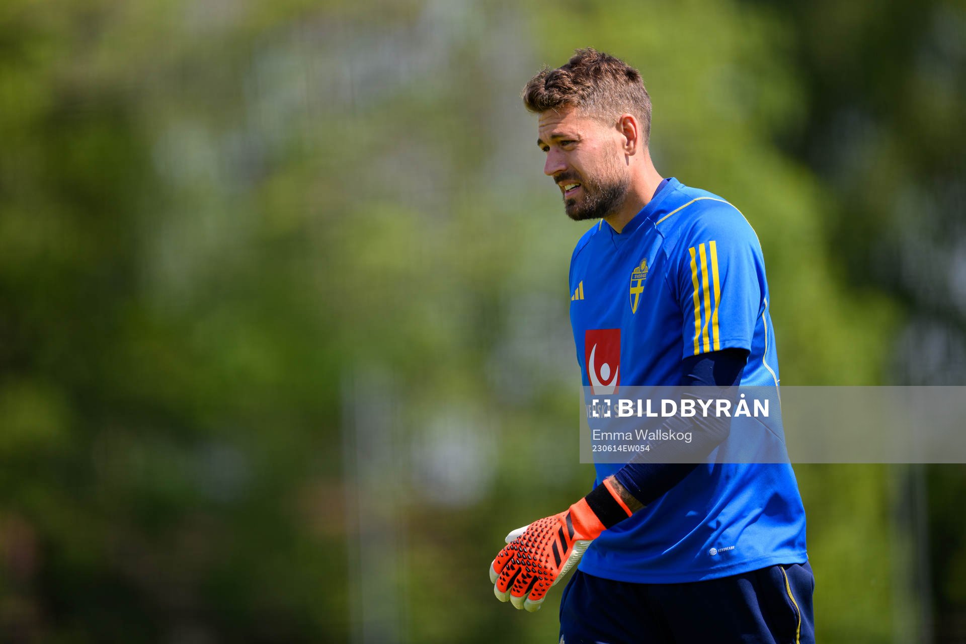 Goalkeeper Kristoffer Nordfeldt of the Swedish national