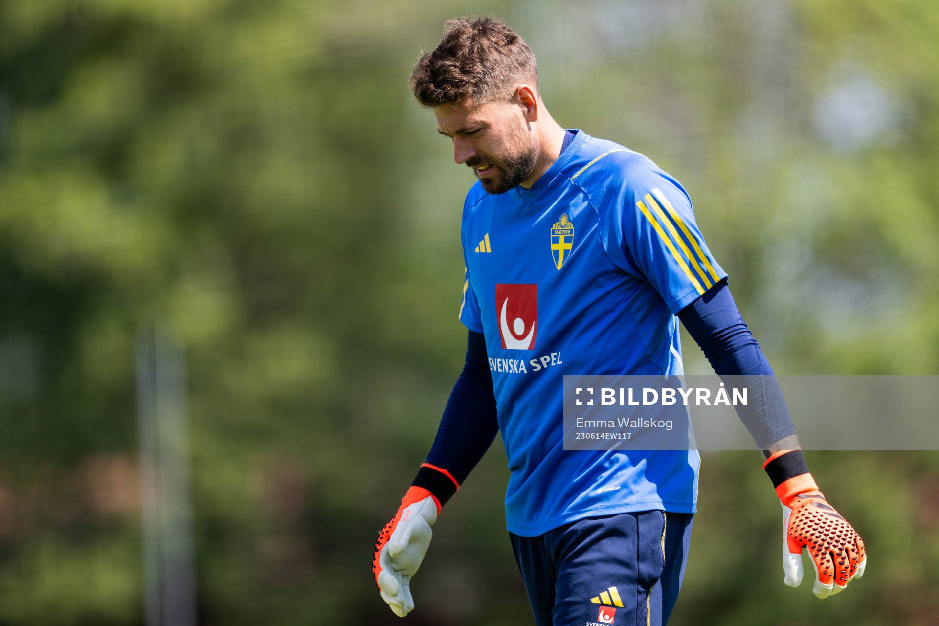 Goalkeeper Kristoffer Nordfeldt of the Swedish national
