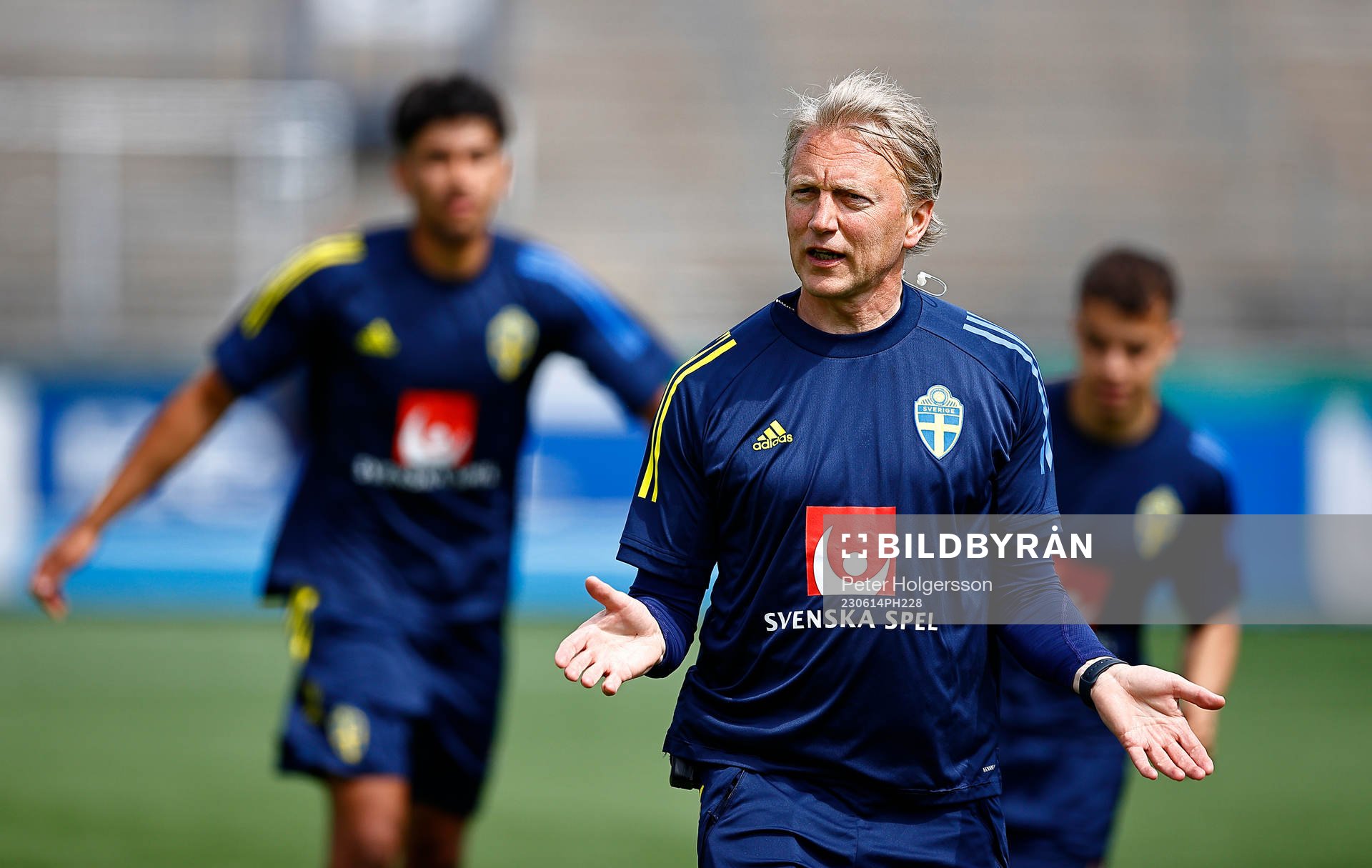 Physical trainer Niklas Egnell during training with the Swedish national U21 team on June 14, 2023 in Norrköping. 