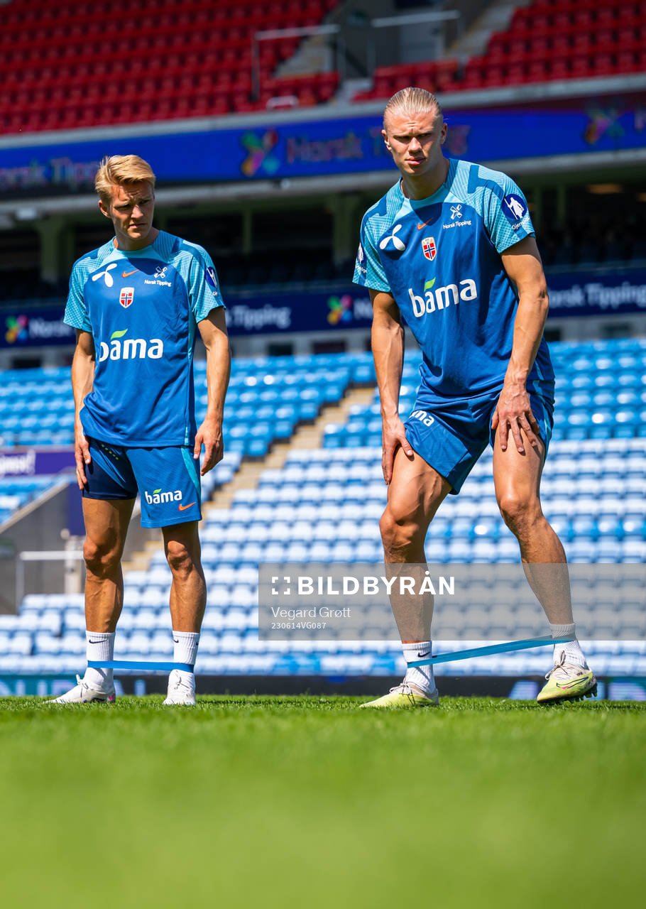 Martin Ødegaard and Erling Braut Haaland of the Norwegian