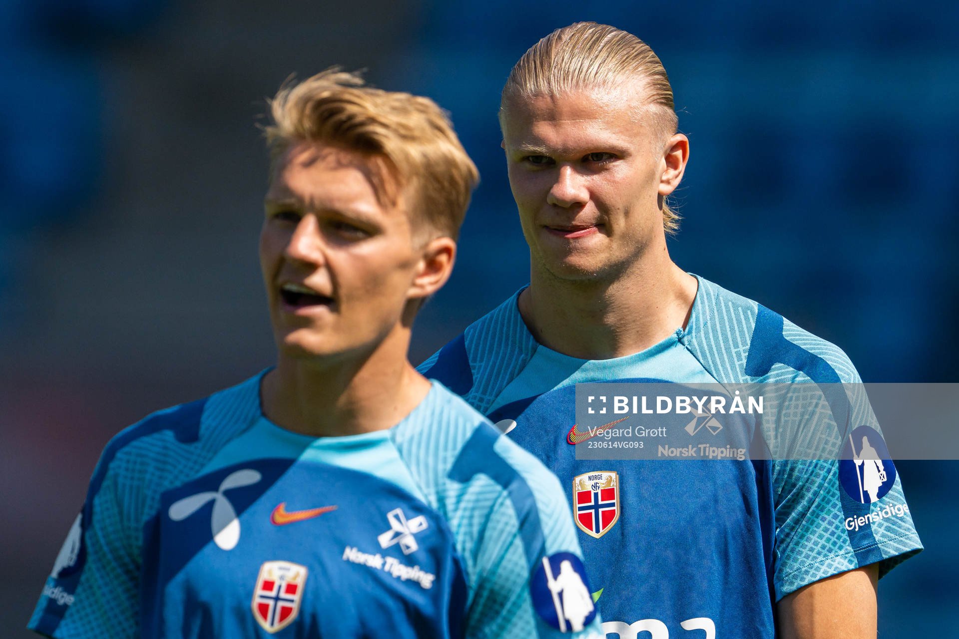 Martin Ødegaard and Erling Braut Haaland of the Norwegian