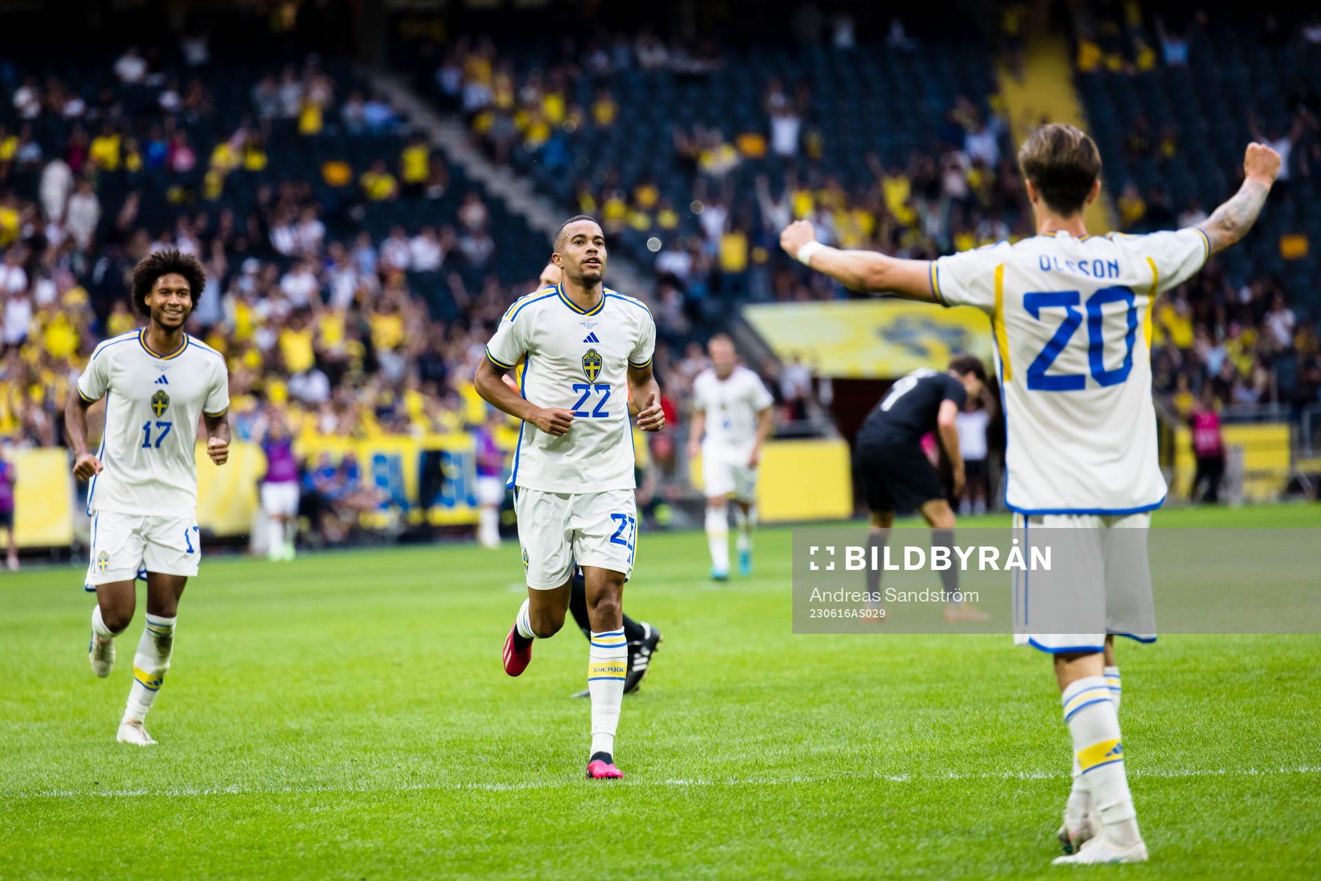 Robin Quaison of Sweden celebrate with teammates