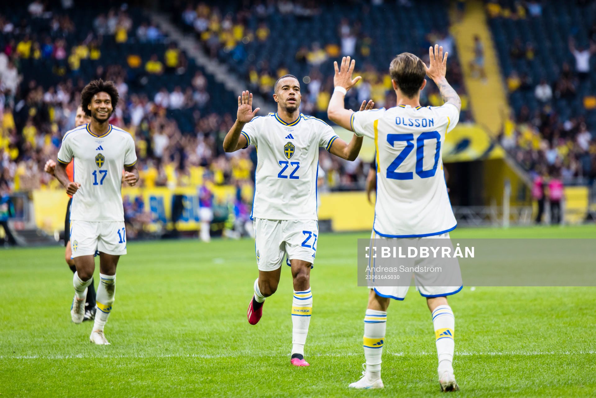 Robin Quaison of Sweden celebrate with teammates