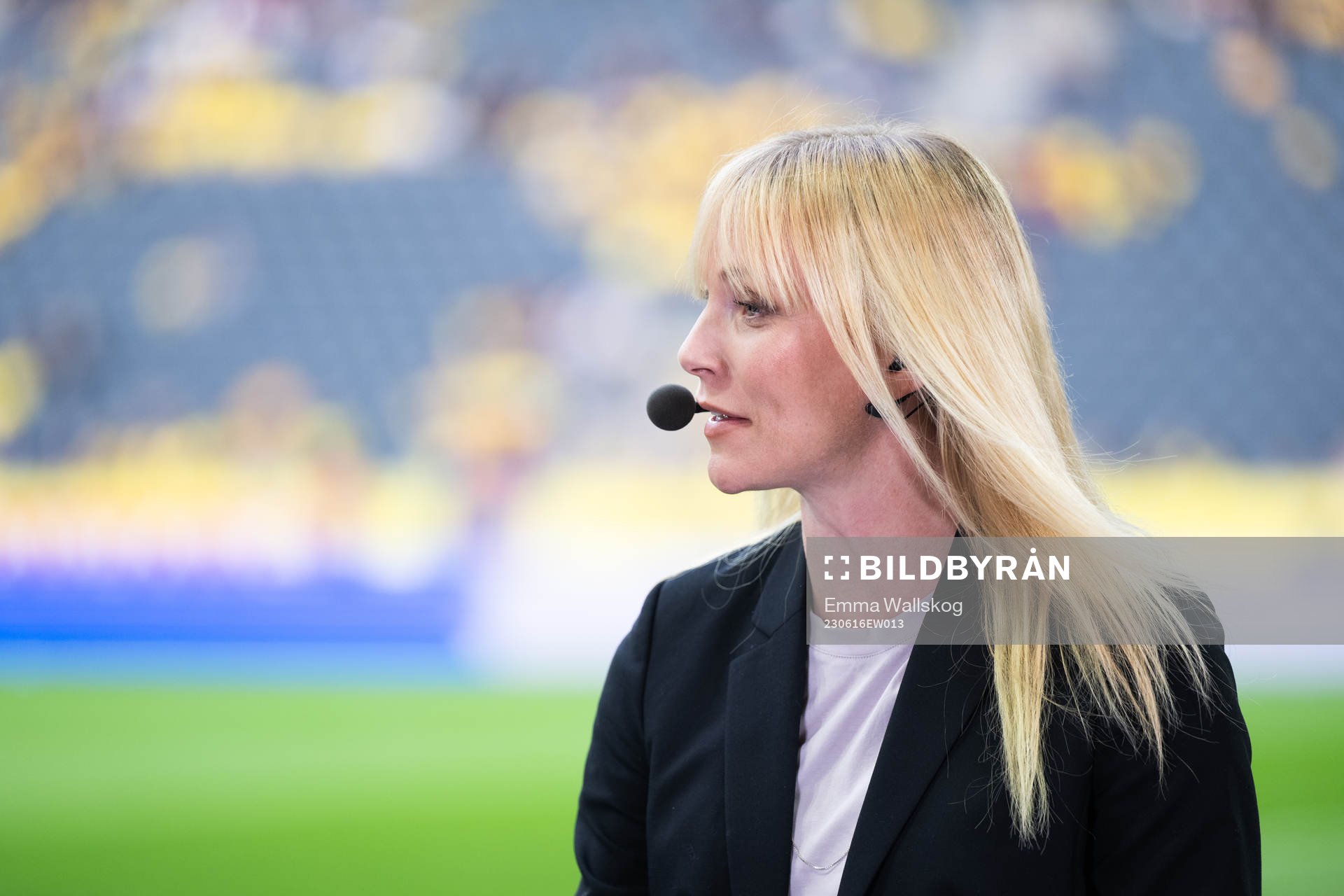 Johanna Frisk in the studio of Swedish broadcaster