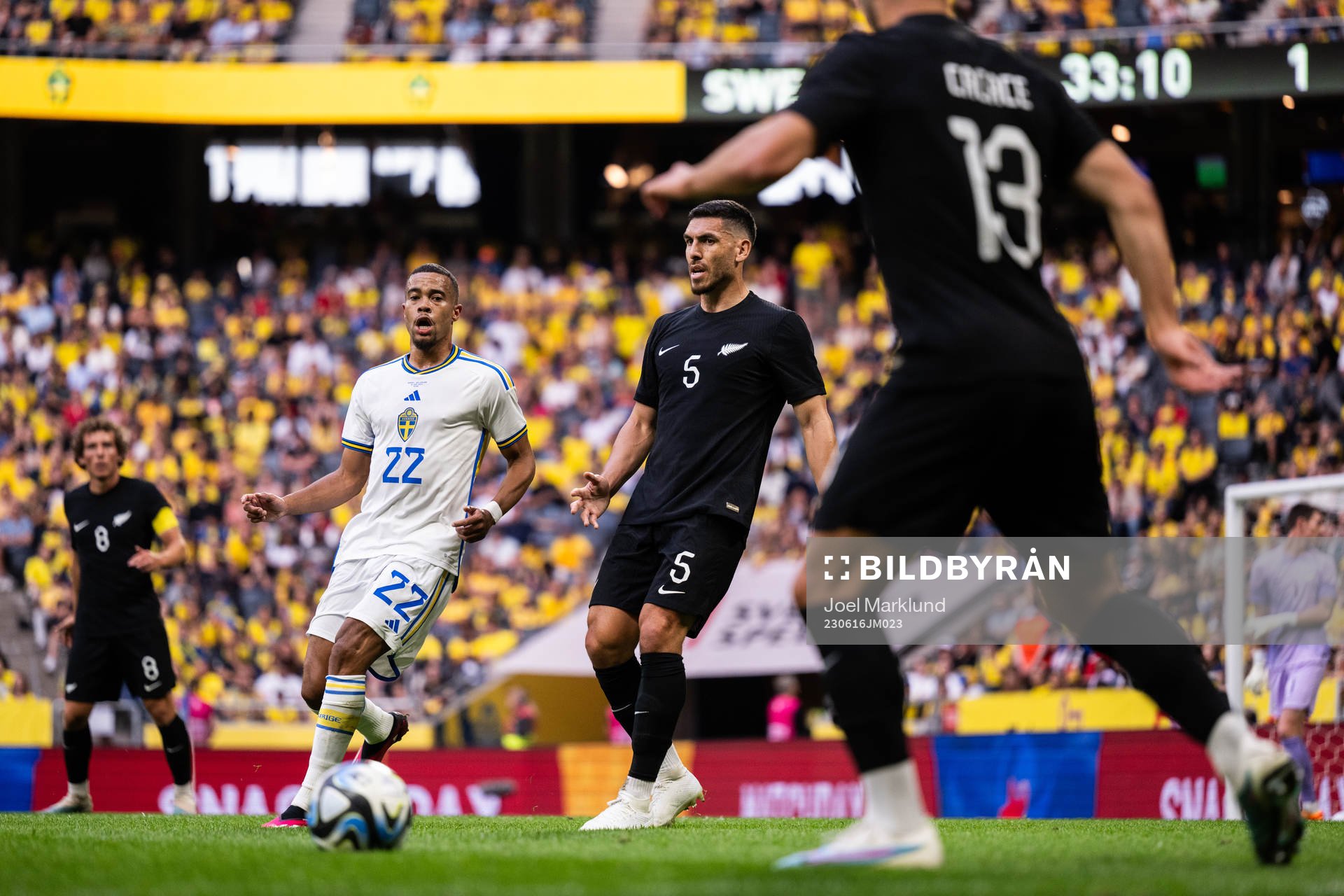 Robin Quaison of Sweden against Michael Boxall and Liberato