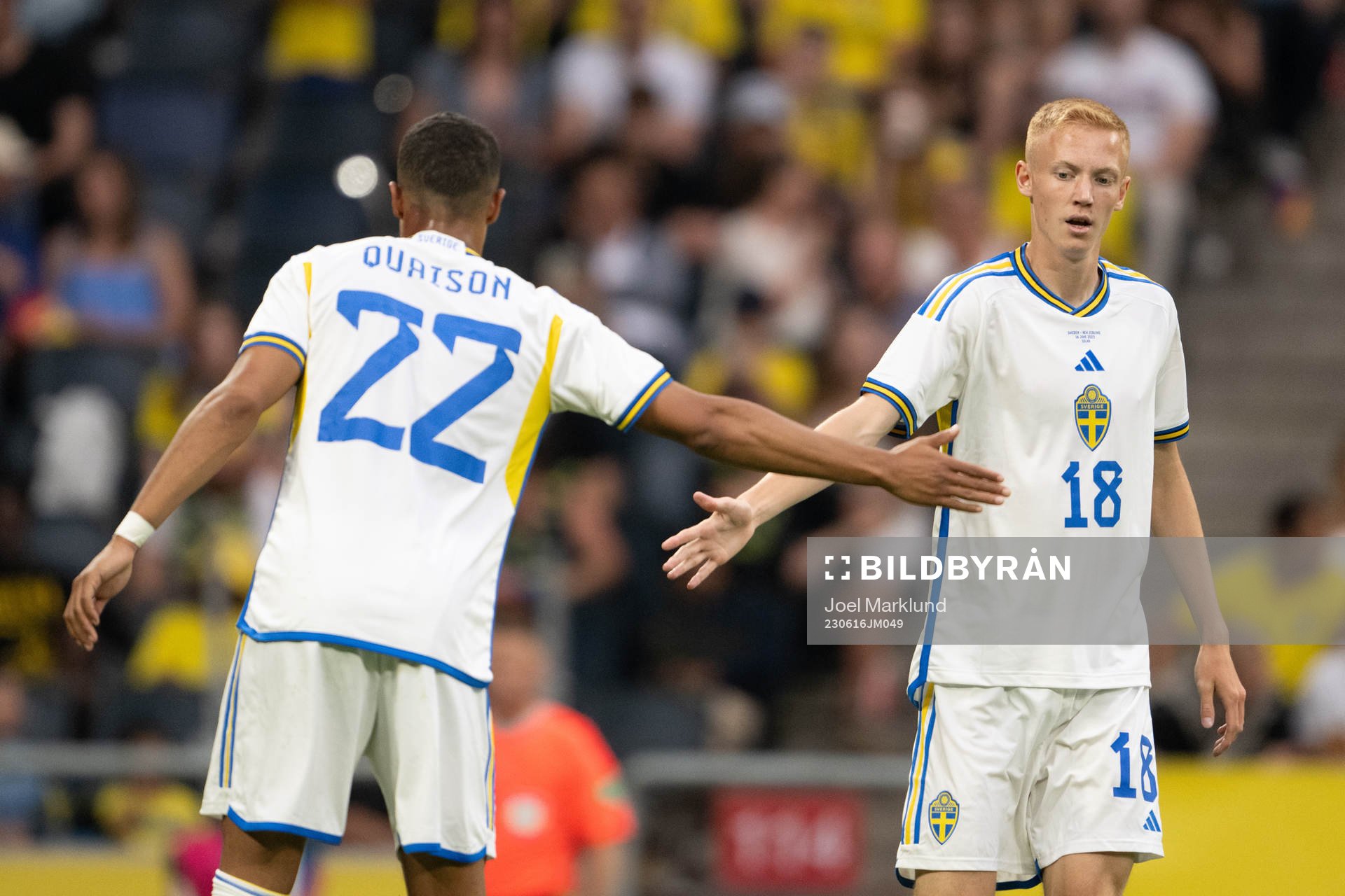 Robin Quaison and Hugo Larsson of Sweden