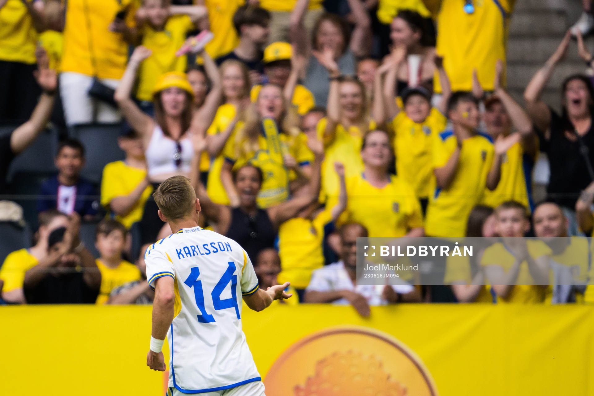 Jesper Karlsson of Sweden celebrates his 3-1 goal