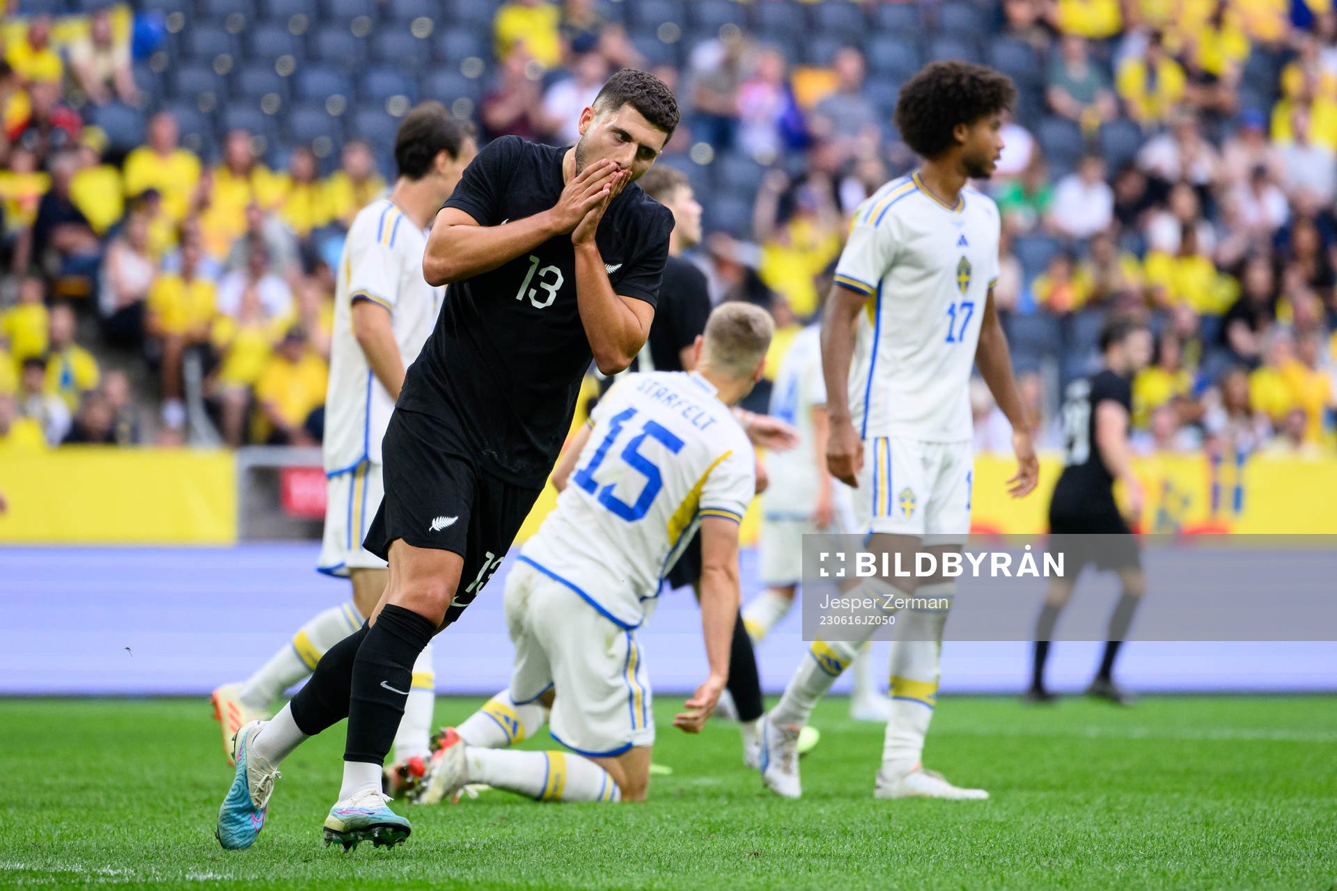 Liberato Cacace of New Zealand looks dejected