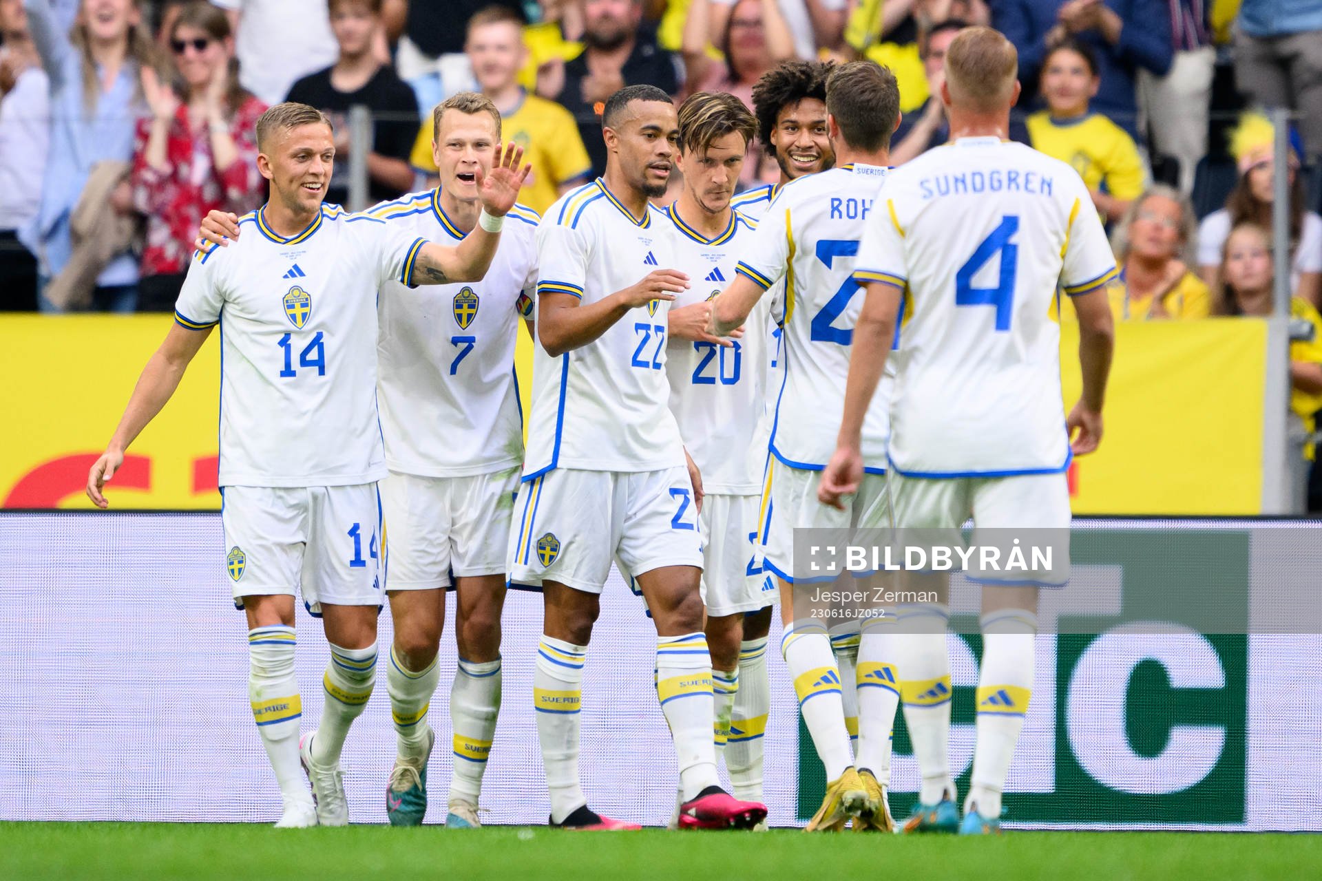 Robin Quaison of Sweden celebrate