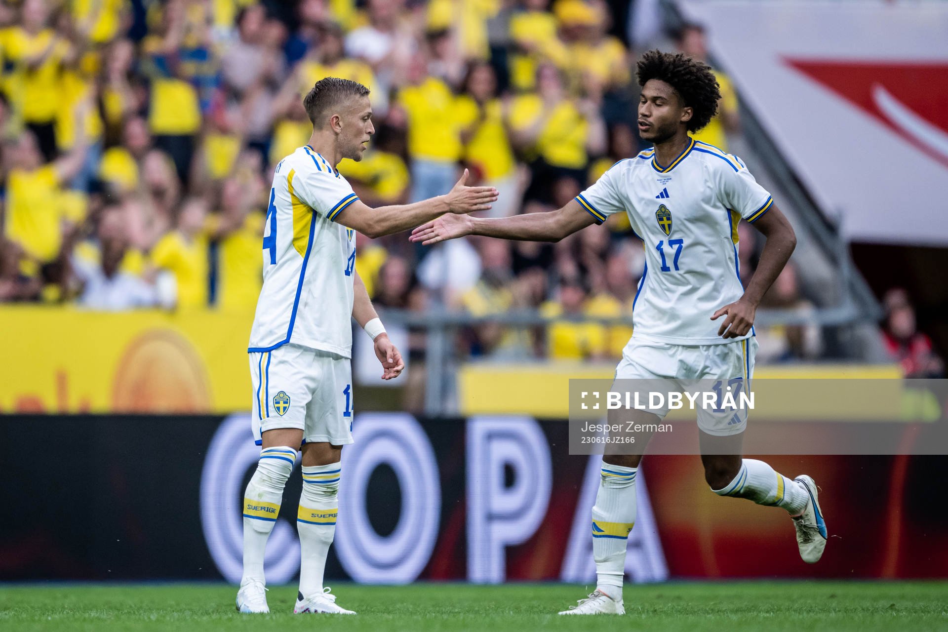 Jesper Karlsson and Jens Cajuste of Sweden celebrate