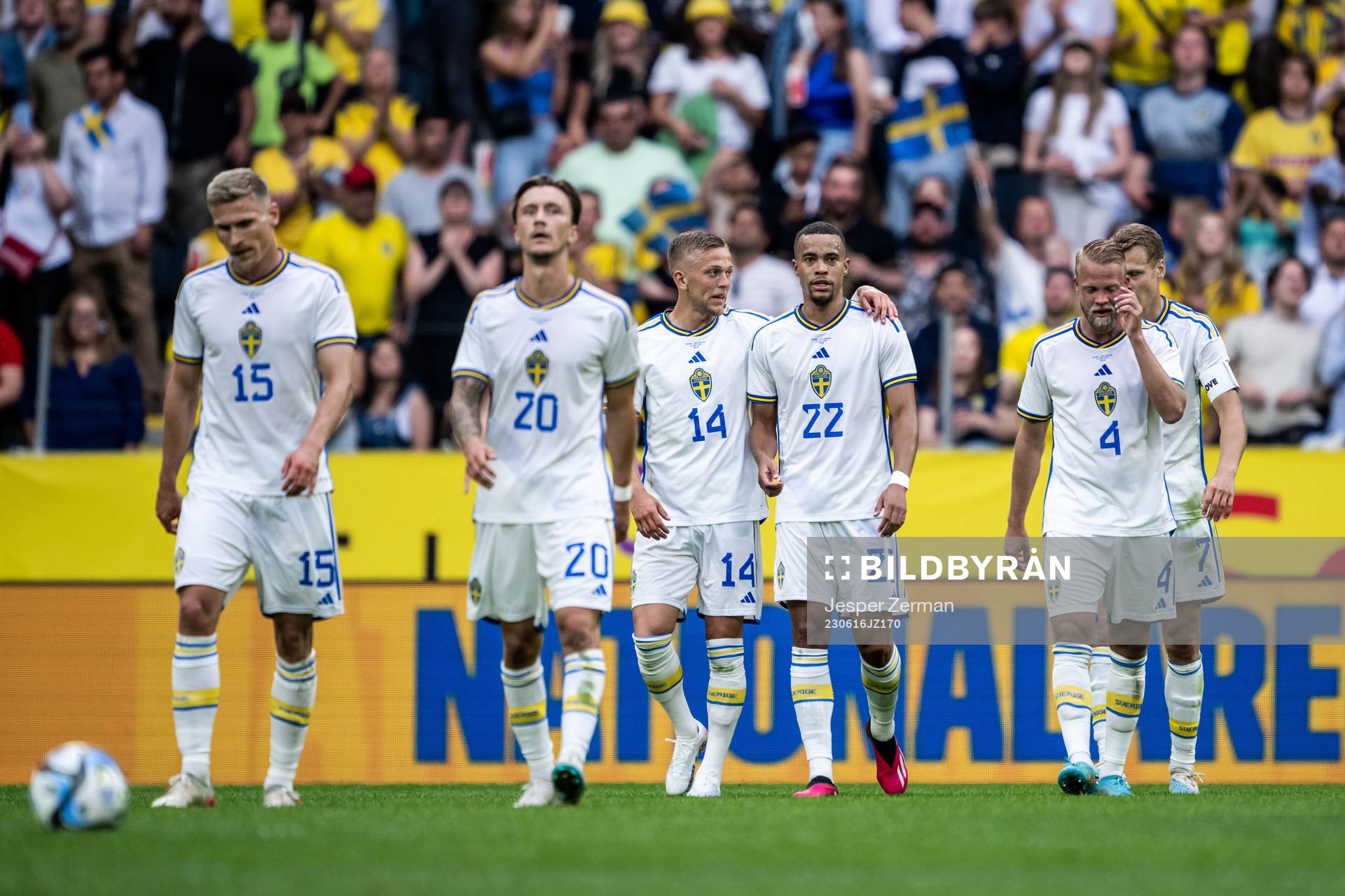 Robin Quaison of Sweden celebrate with teammates