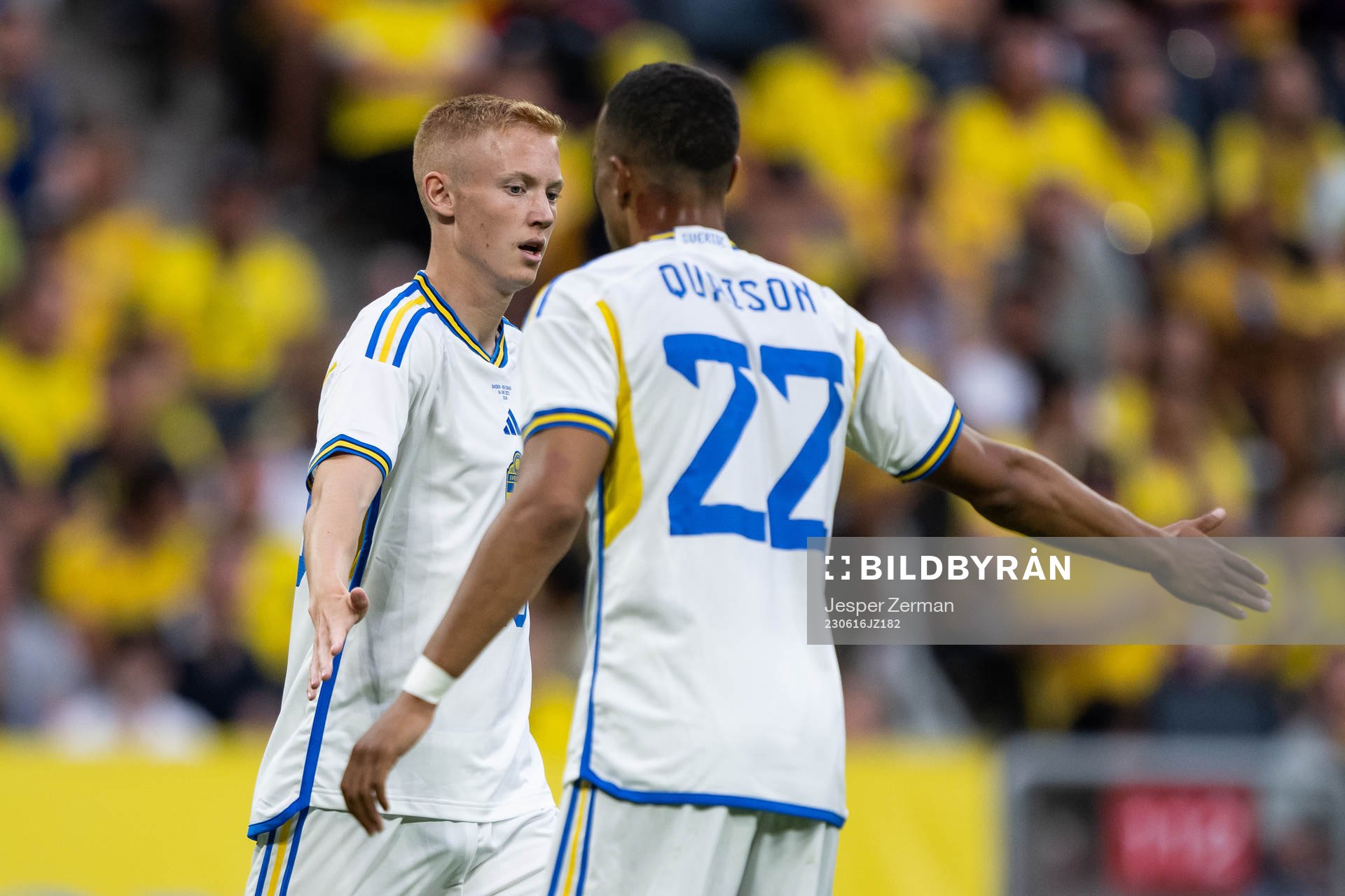 Hugo Larsson of Sweden and Robin Quaison of Sweden