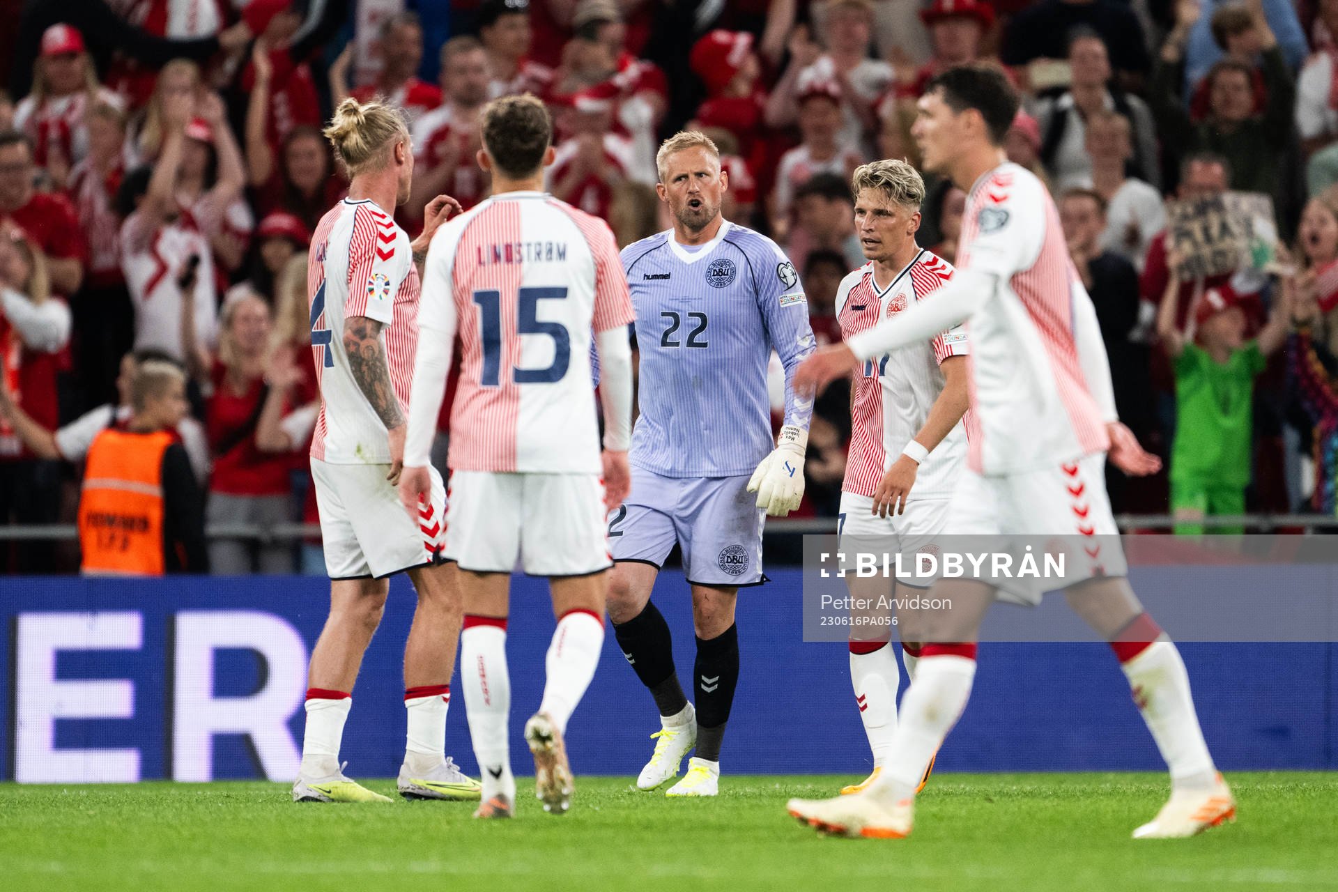 Goalkeeper Kasper Schmeichelof Denmark  celebrates