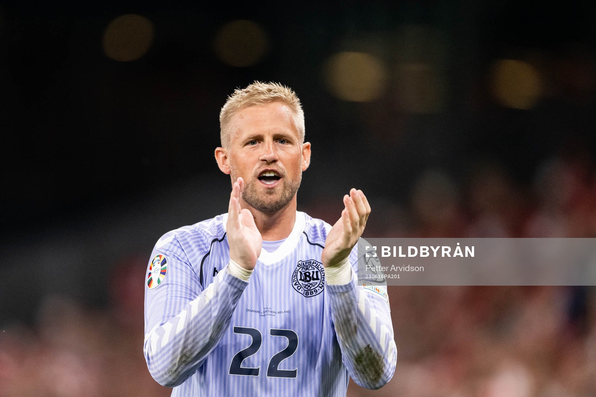 Goalkeeper Kasper Schmeichel of Denmark celebrates