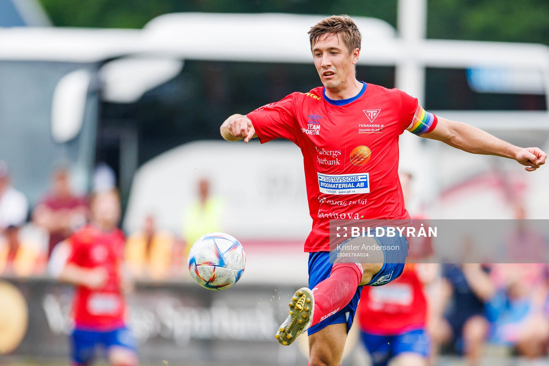 Tvååkers Johan Andersson under fotbollsmatchen i Ettan södra mellan Tvååker och Oddevold den 17 juni 2023 i Tvååker. 