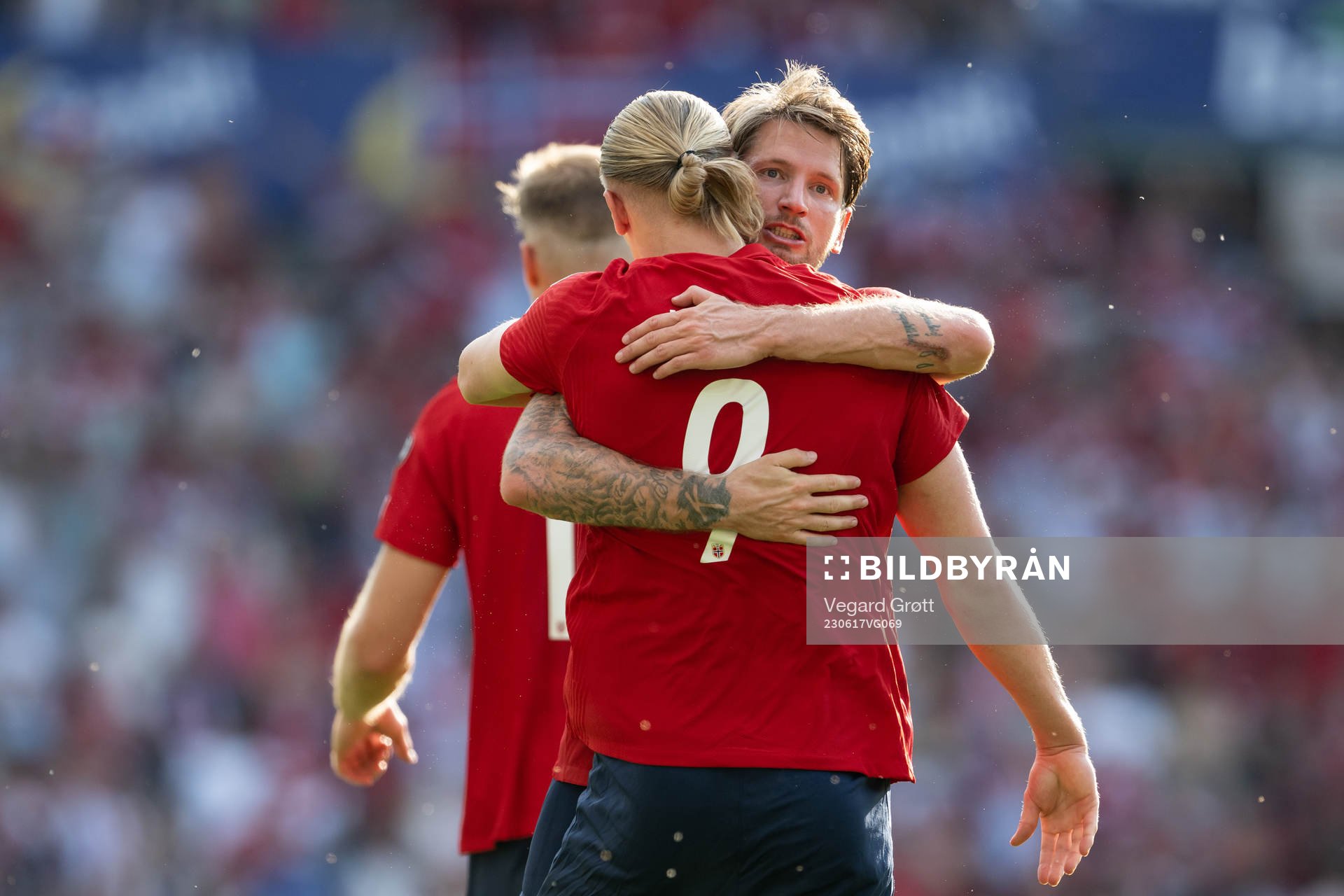 Erling Braut Haaland of Norway celebrate with Stefan