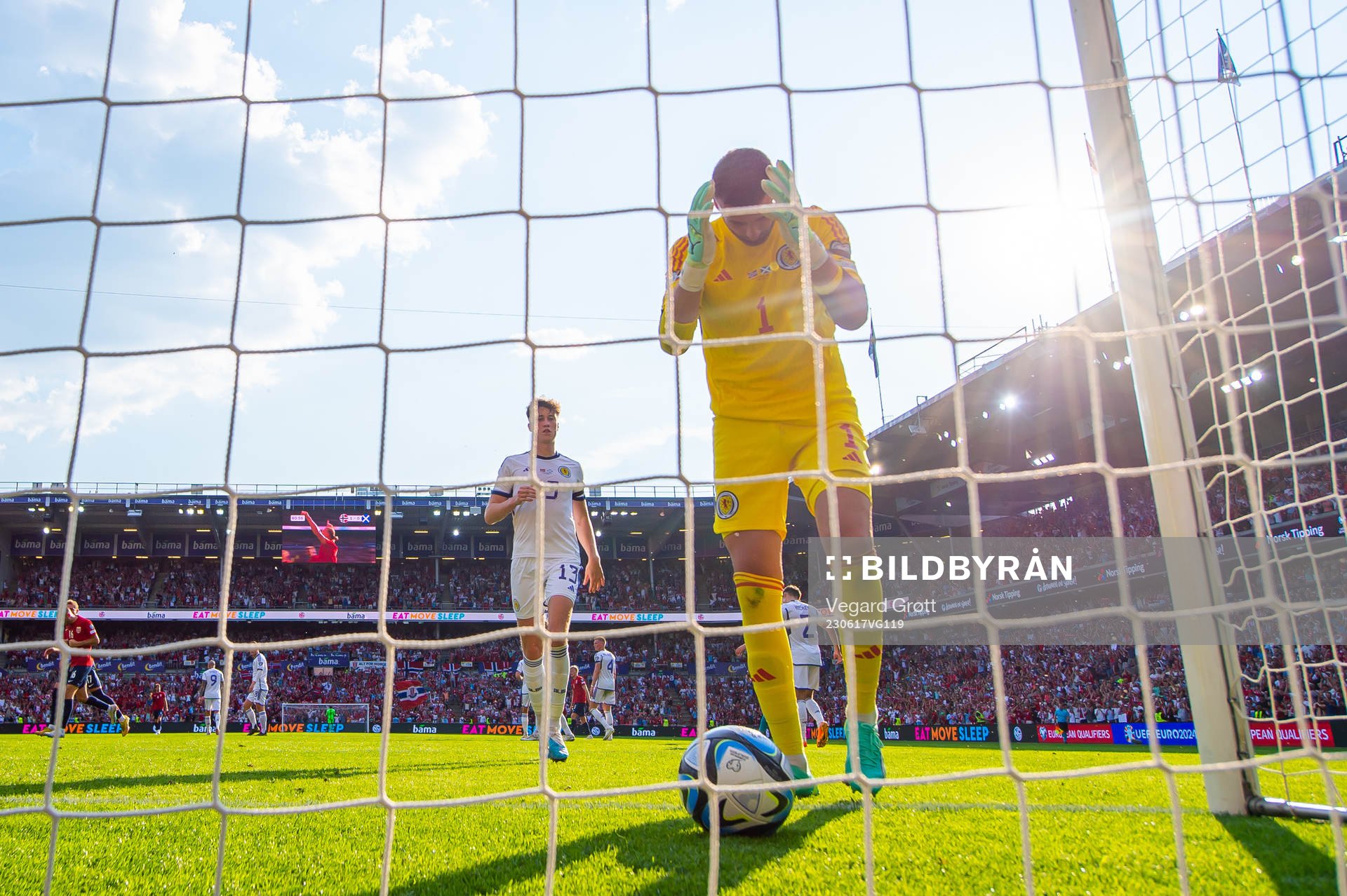 Goalkeeper Angus Gunn of Scotland looks dejected