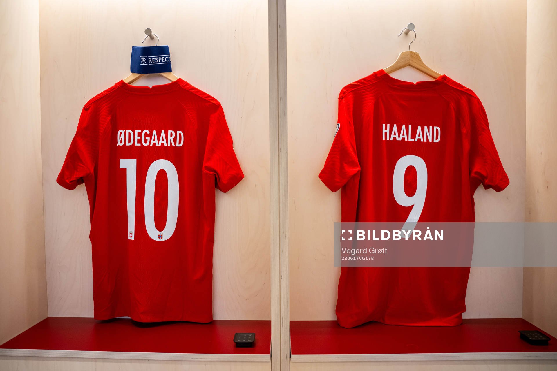 The kits of Martin Ødegaard and Erling Braut Haaland of