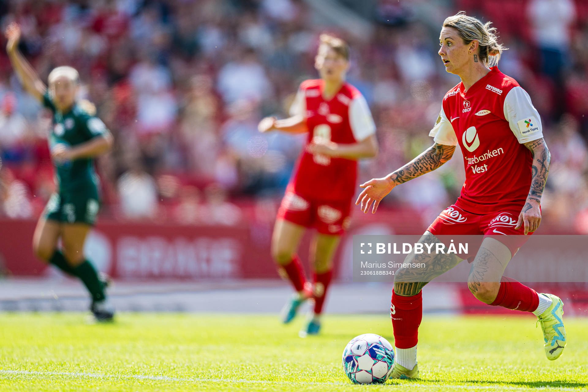 Larissa Rose Crummer of Brann during the Toppserien football match between Brann and Avaldsnes on June 18, 2023 in Bergen.