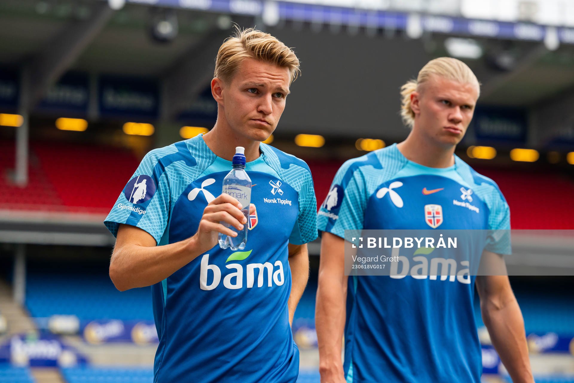 Martin Ødegaard and Erling Braut Haaland of the Norwegian