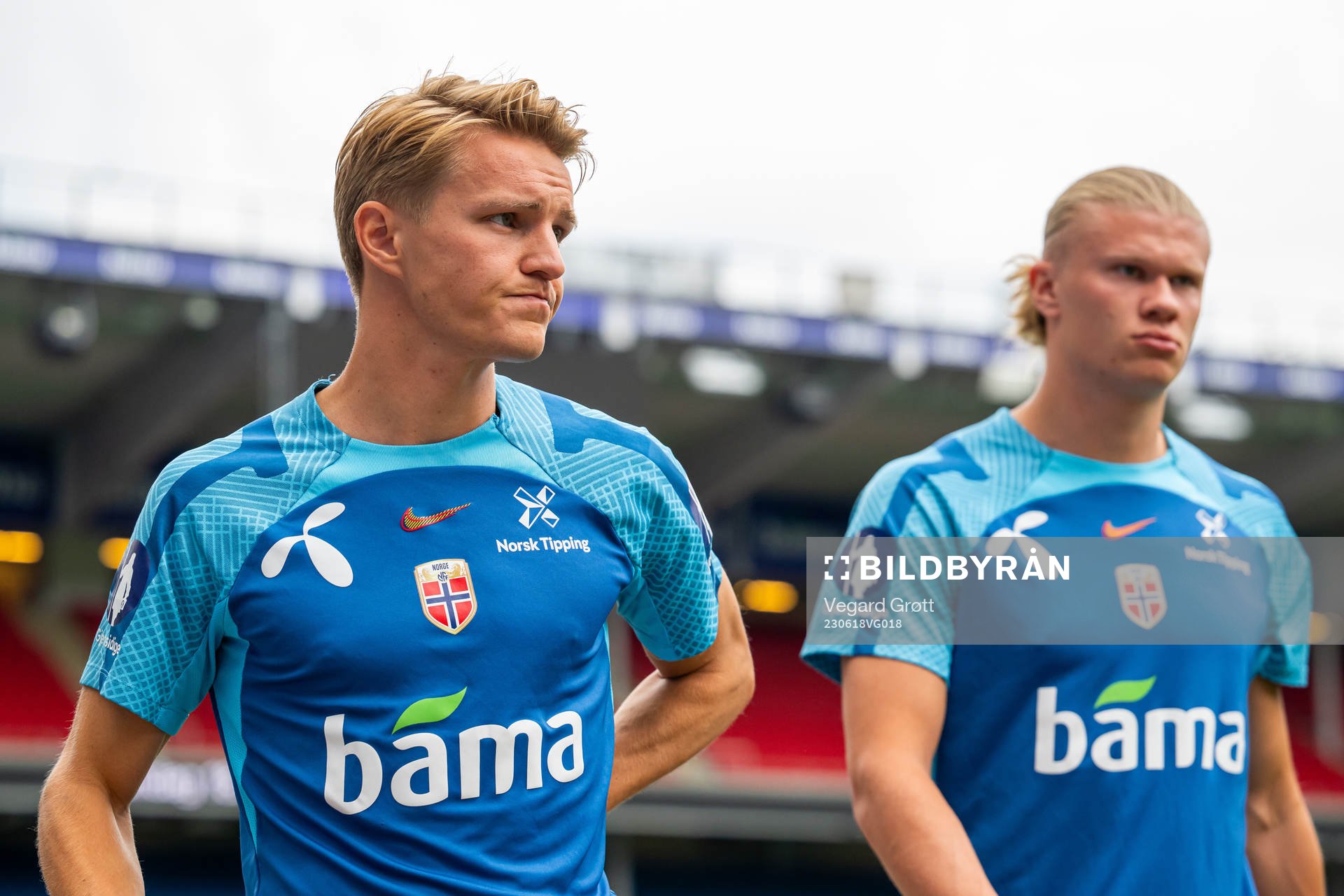 Martin Ødegaard and Erling Braut Haaland of the Norwegian
