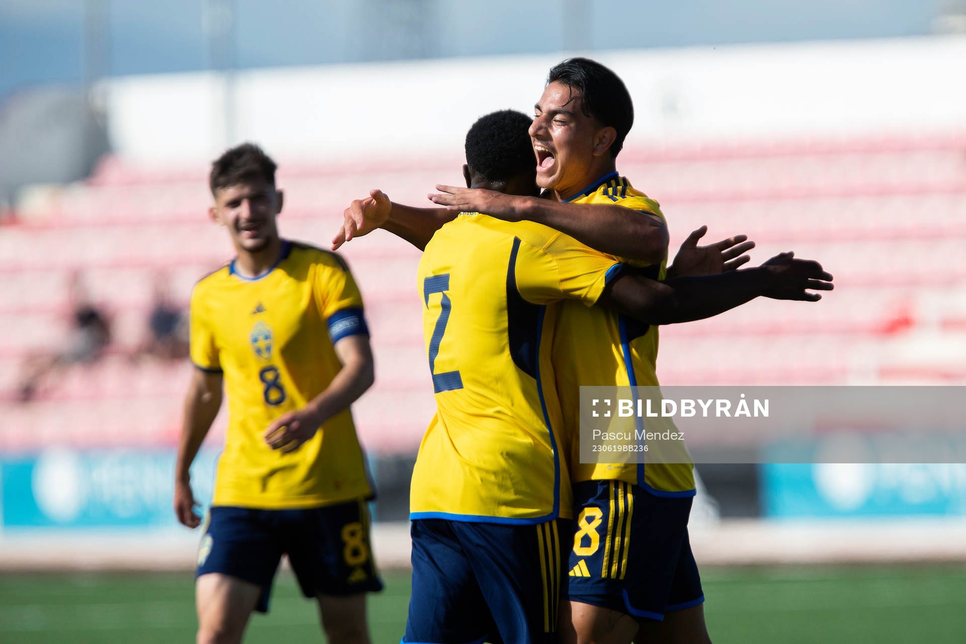 Josafat Mendes and Jusef Erabi of Sweden celebrate