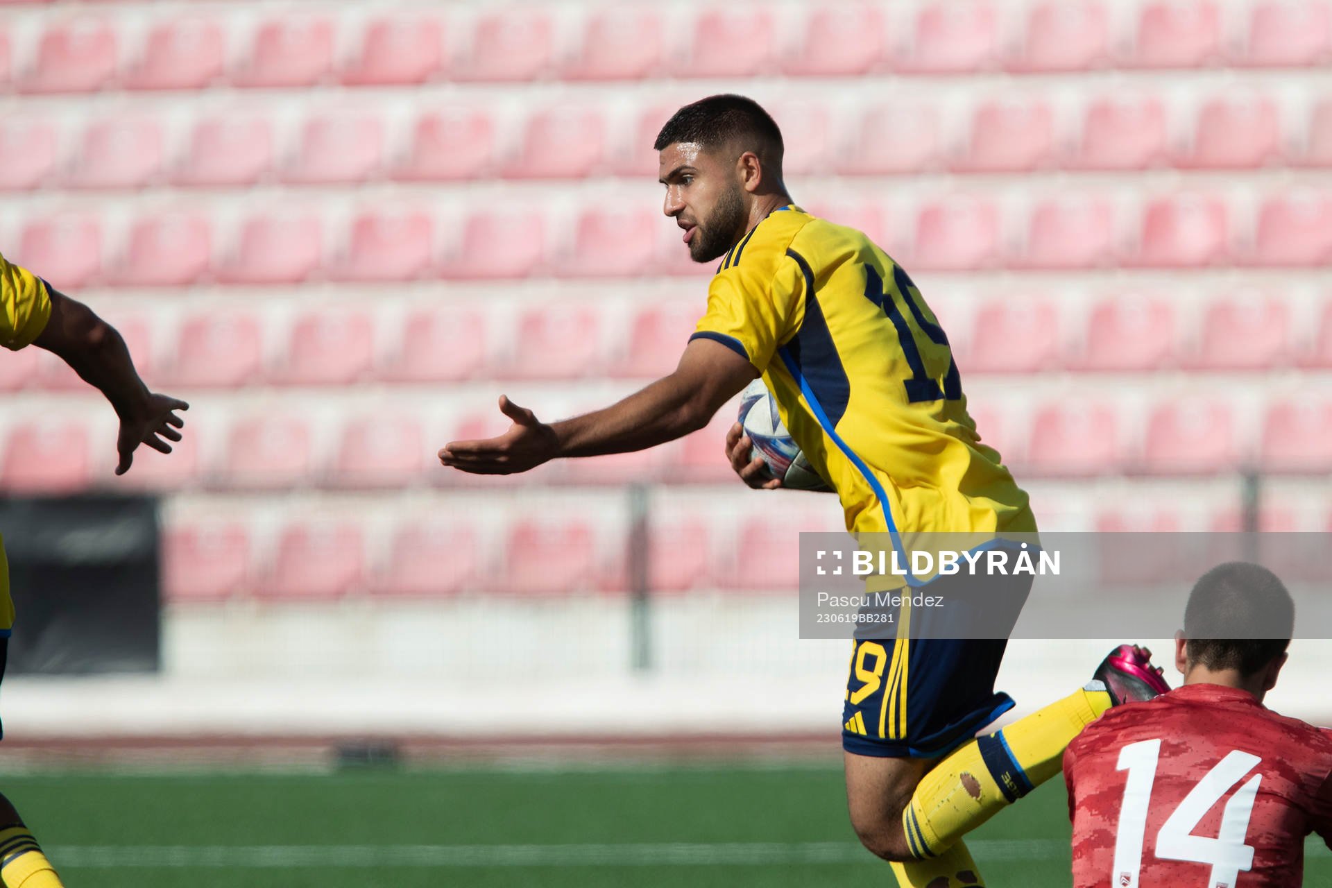 Omar Faraj of Sweden celebrates during the UEFA European Under-21 qualifying football match between Sweden and Gibraltar on June 19, 2023 in Gibraltar.