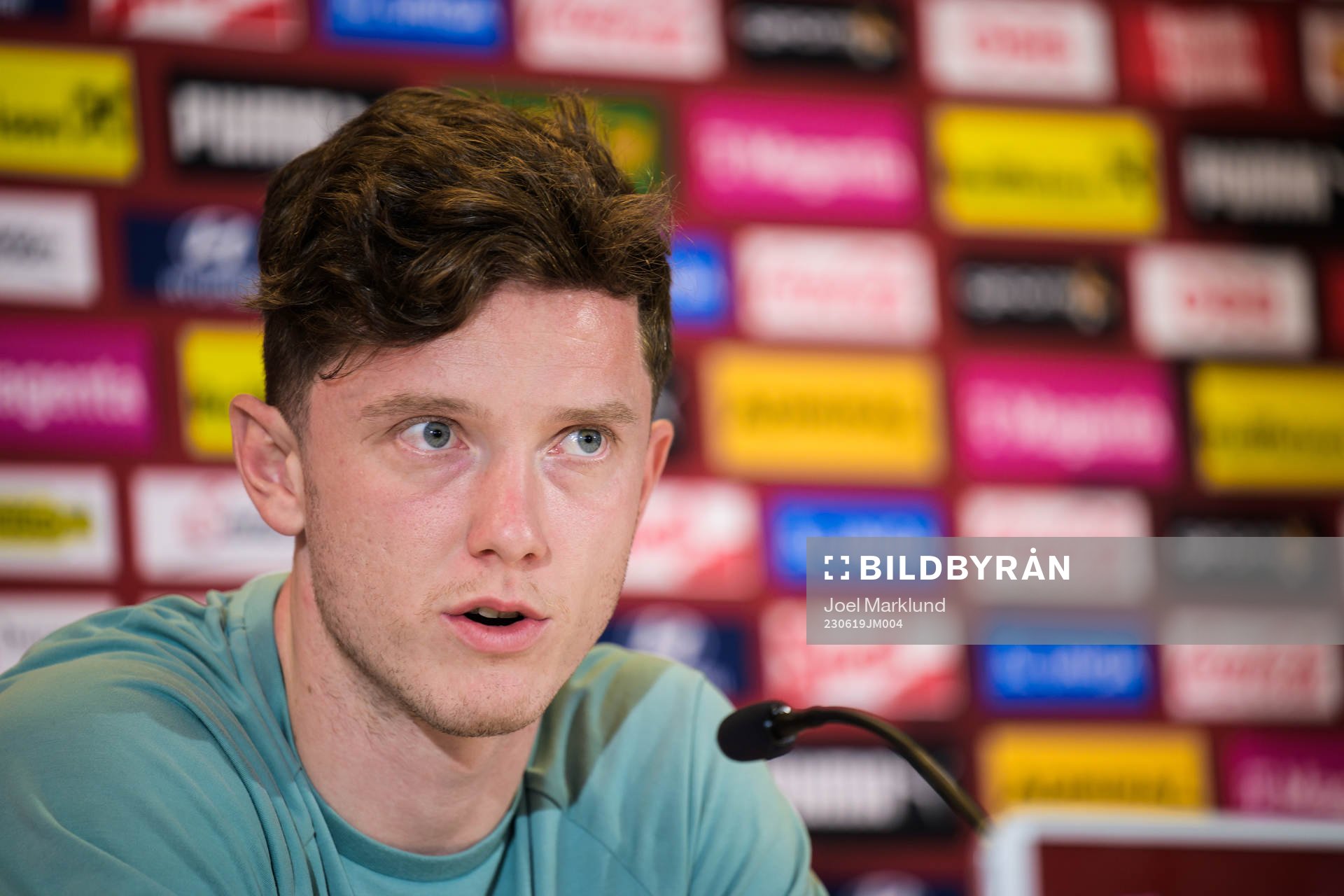 Michael Gregoritsch of the Austrian national football team at a press conference on June 19, 2023 in Vienna. 