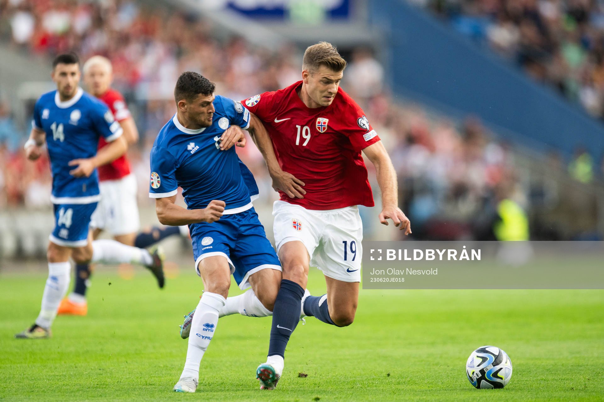 Nicholas Ioannou of Cyprus and Alexander Sørloth of Norway