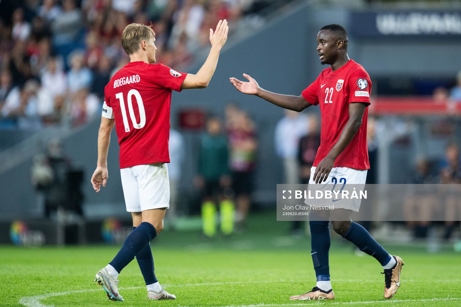 Martin Ødegaard and Brice Wembangomo of Norway