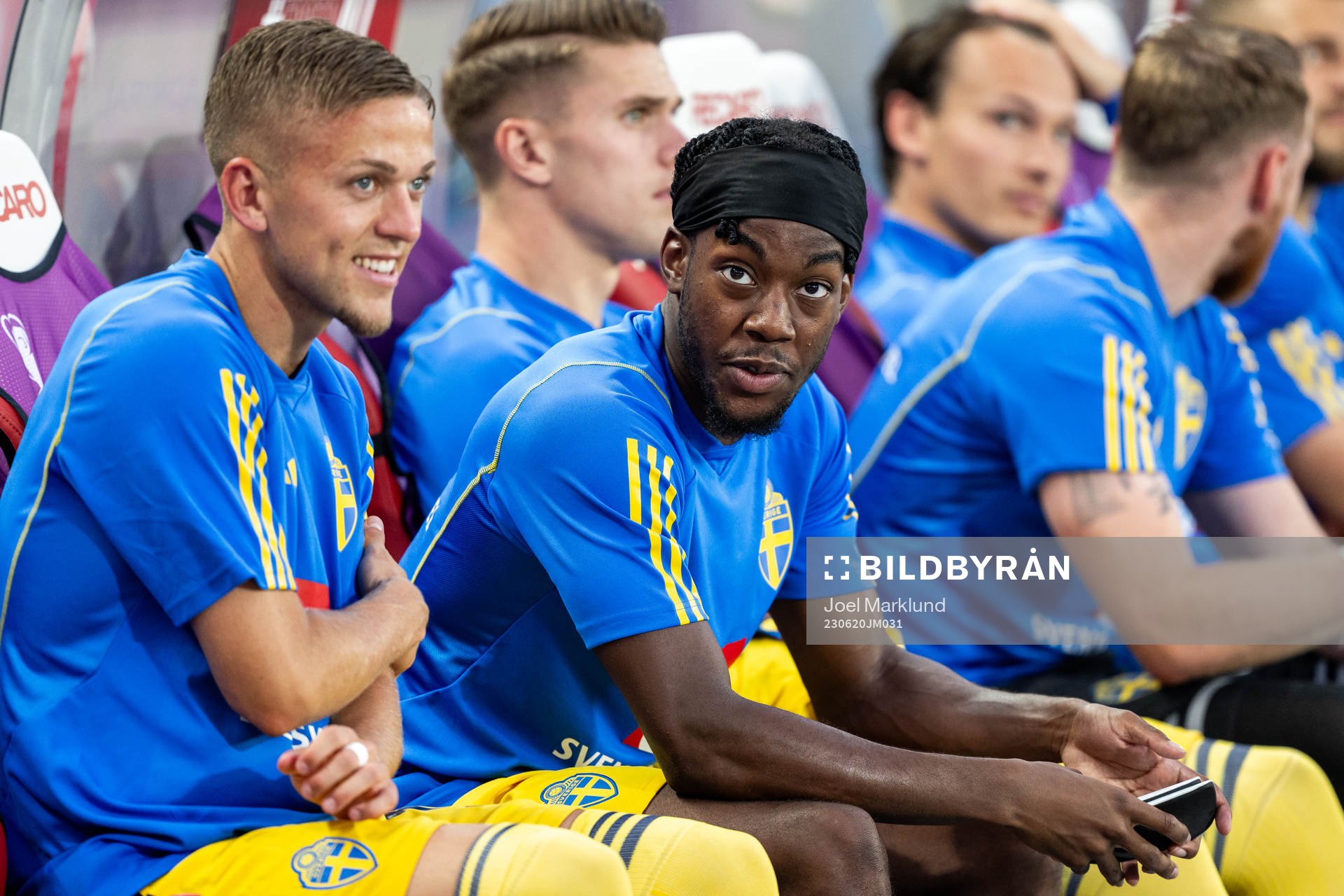 Jesper Karlsson and Anthony Elanga of Sweden