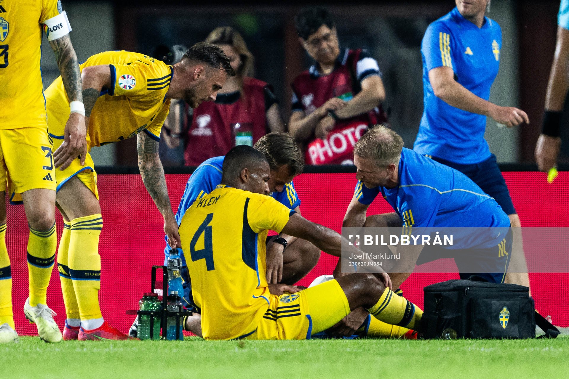 Isak Hien of Sweden receives medical attention