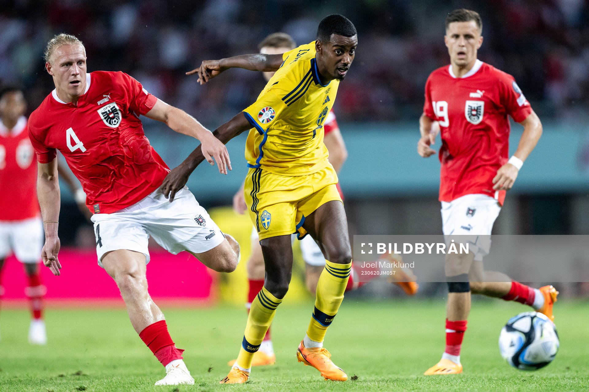 Xaver Schlager of Austria and Alexander Isak of Sweden