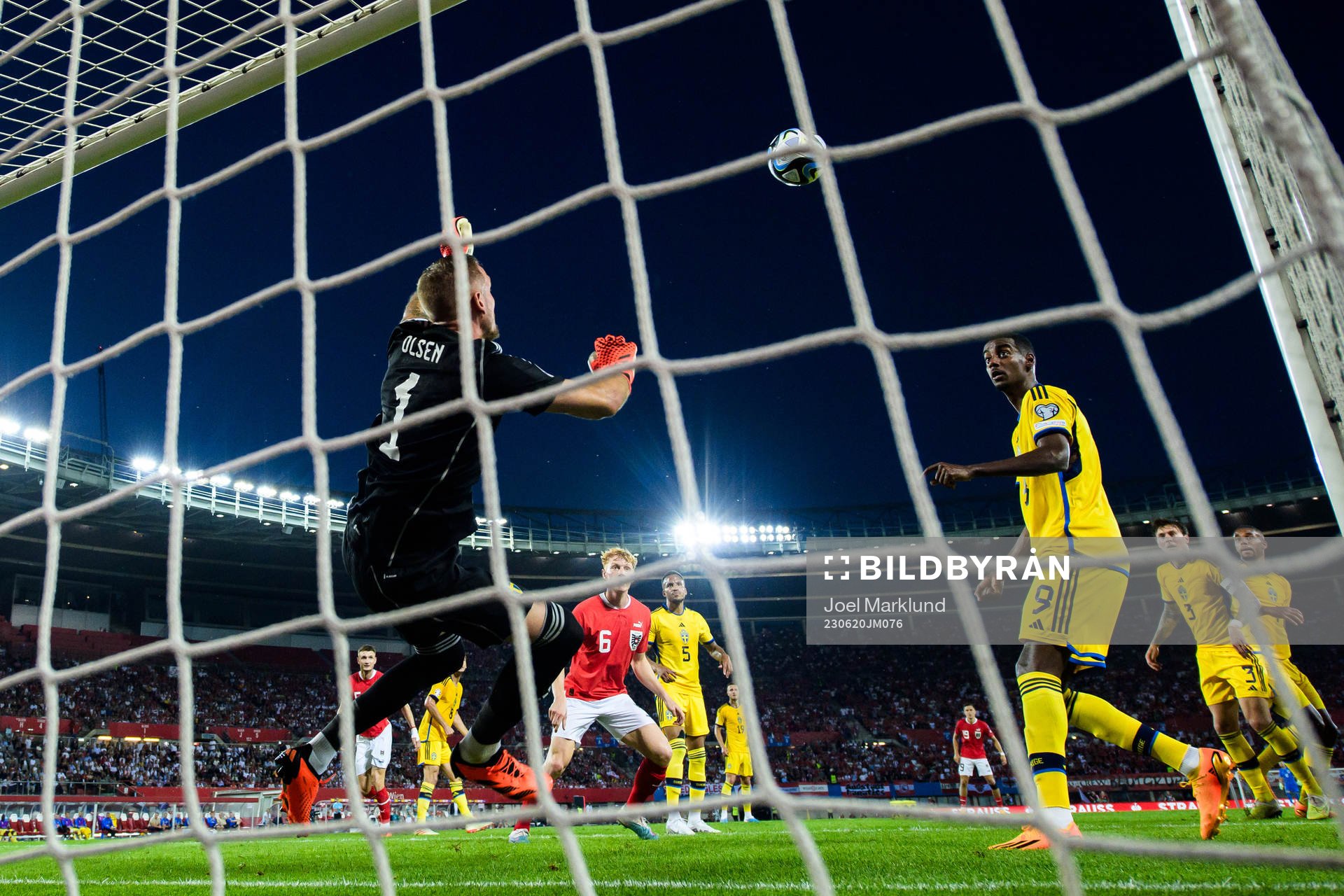 Goalkeeper Robin Olsen of Sweden makes a save
