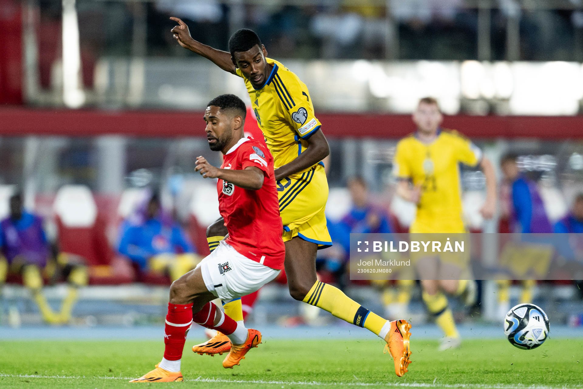 Phillipp Mwene of Austria and Alexander Isak of Sweden