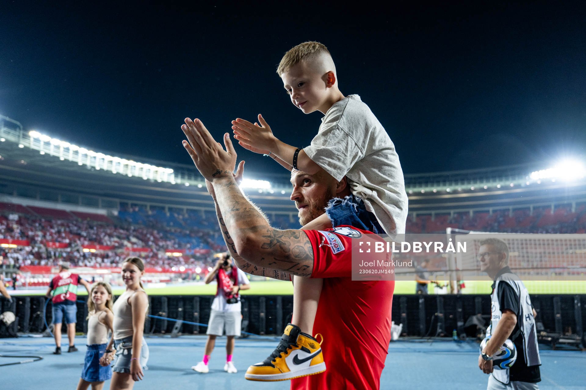 Marko Arnautovic of Austria with his son