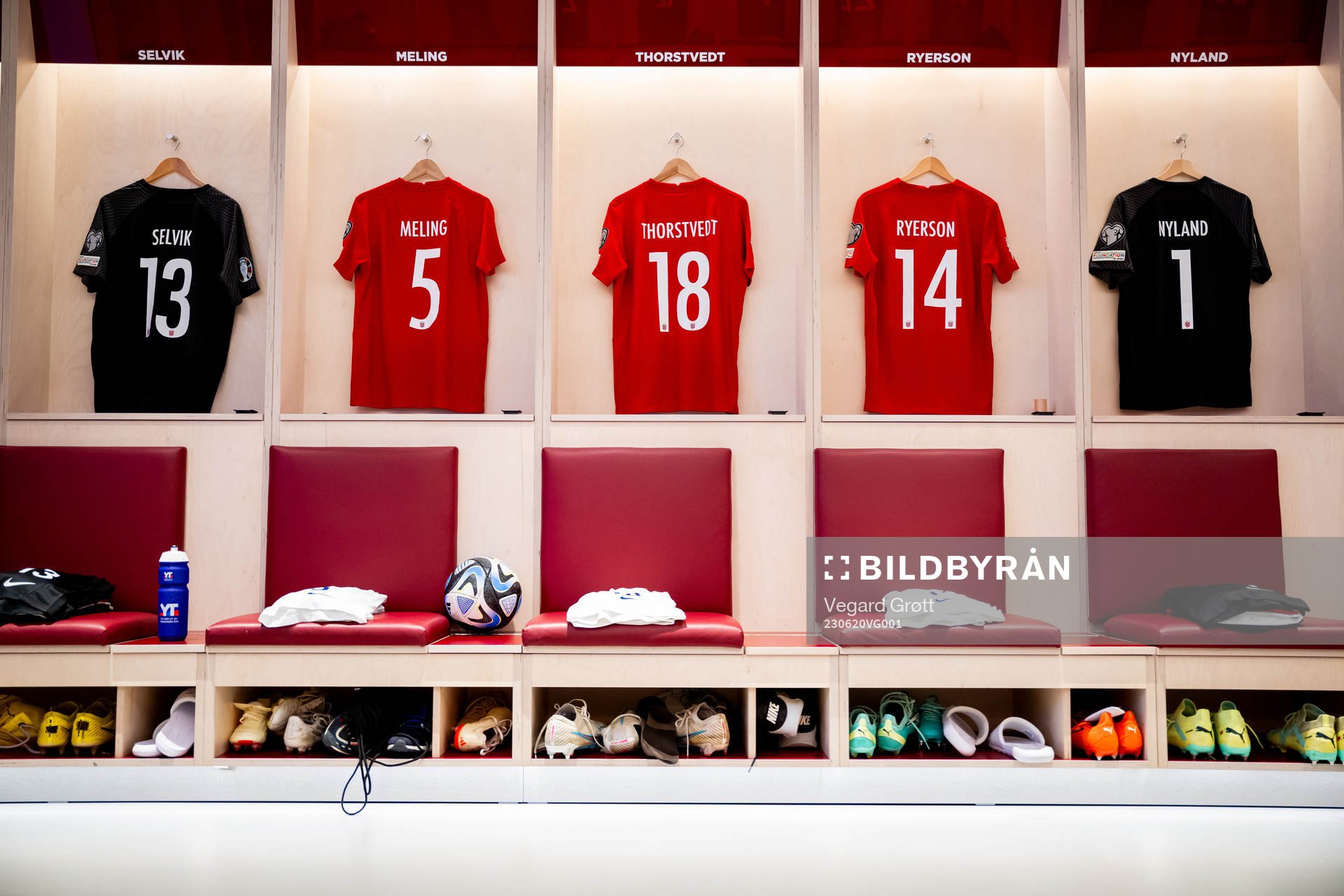 The kits of goalkeeper Egil Selvik, Birger Meling, Kristian