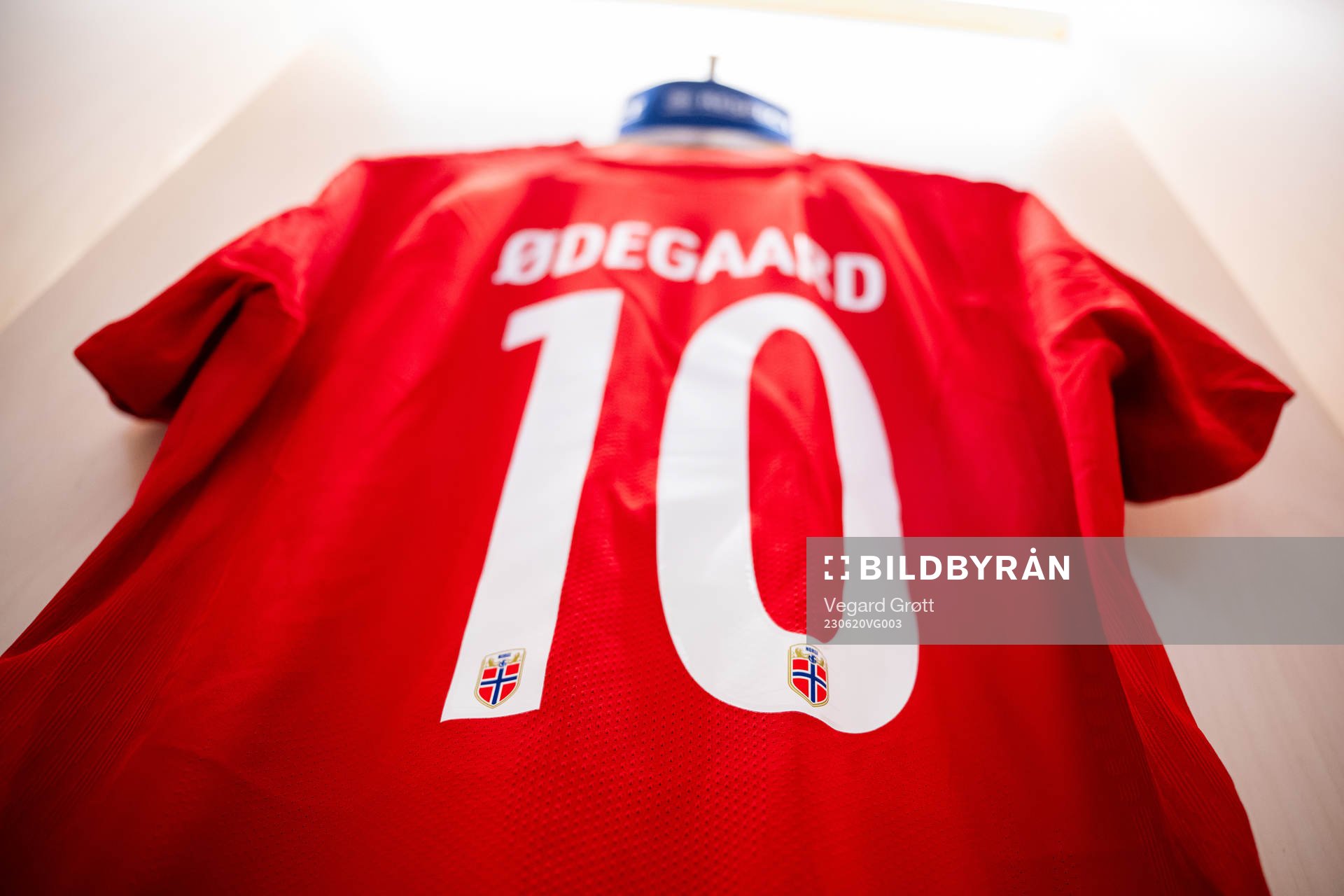 The kit of Martin Ødegaard of Norway in the dressing room